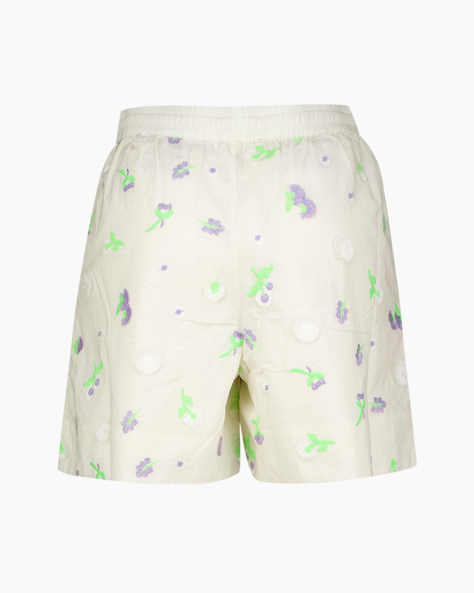 shorts, flower pattern, embroidery, drawstring, linen look