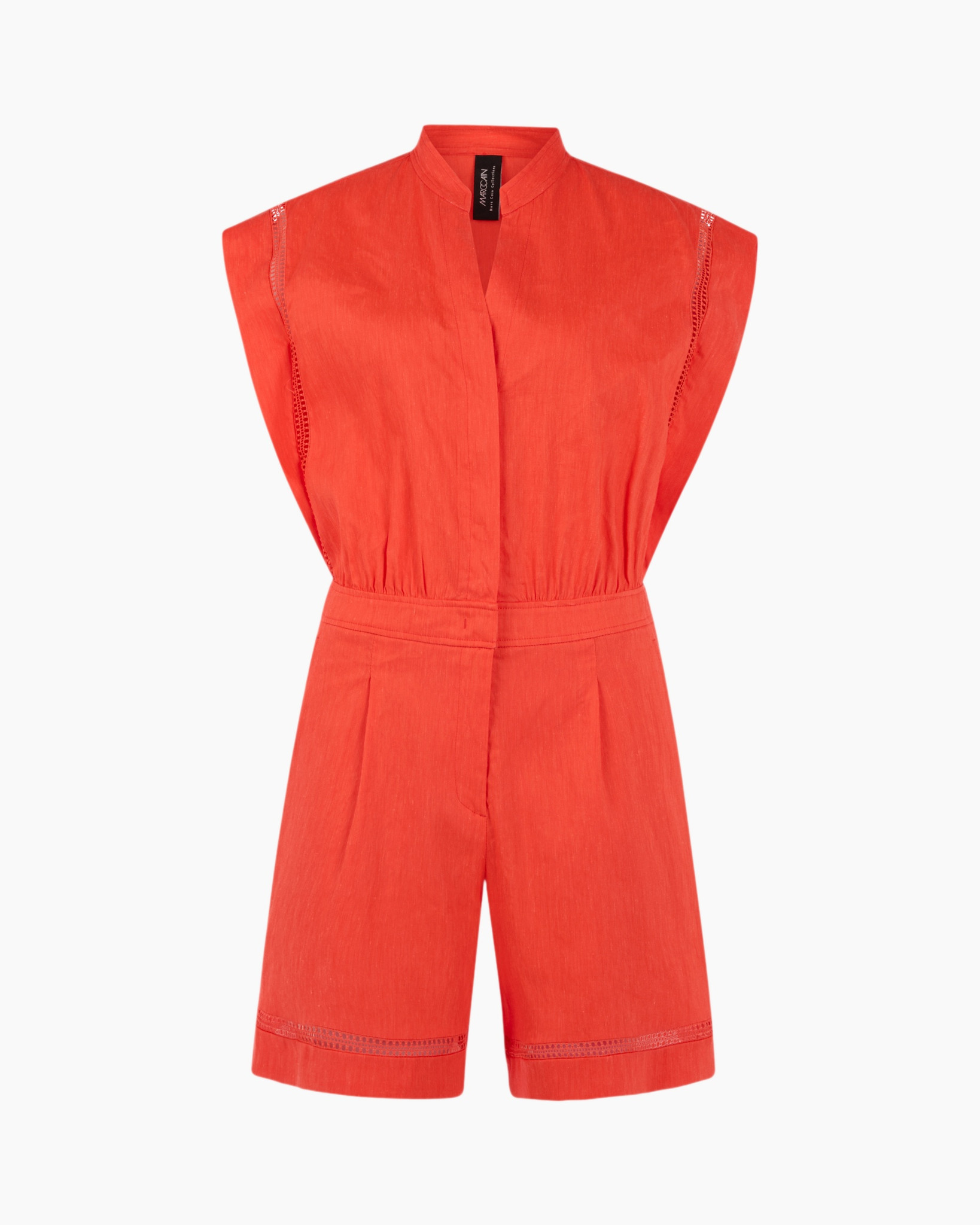 romper, jumpsuit, sleeveless, orange, linen or cotton blend