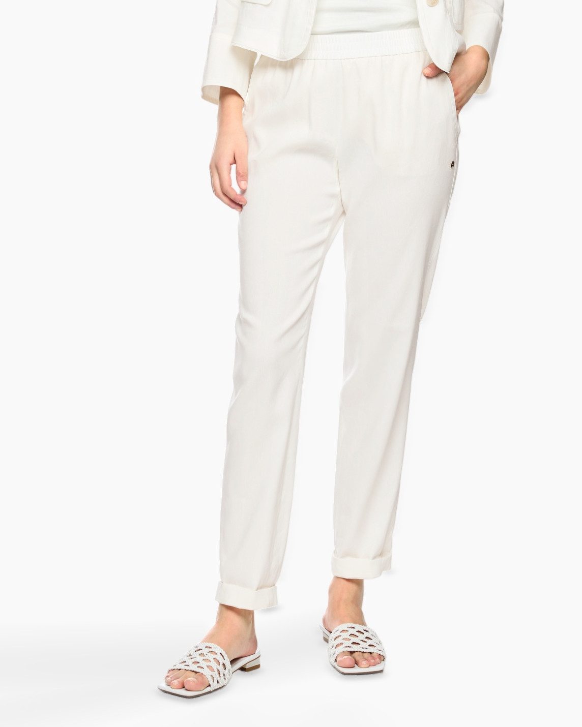 broek, khaki, crepe, elastische_ waistband, slim_fit