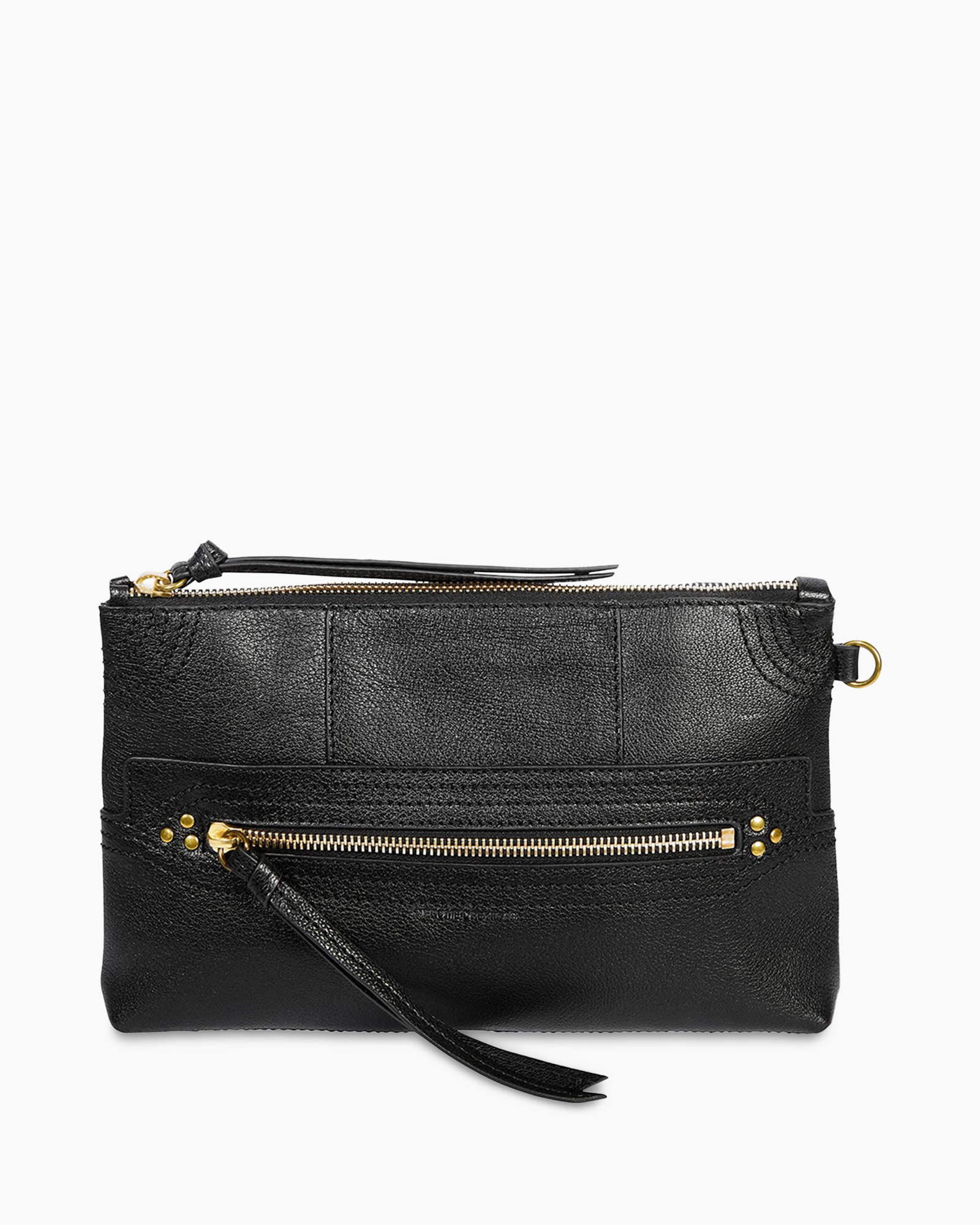 clutch, portemonnee, zwart, leer, rits