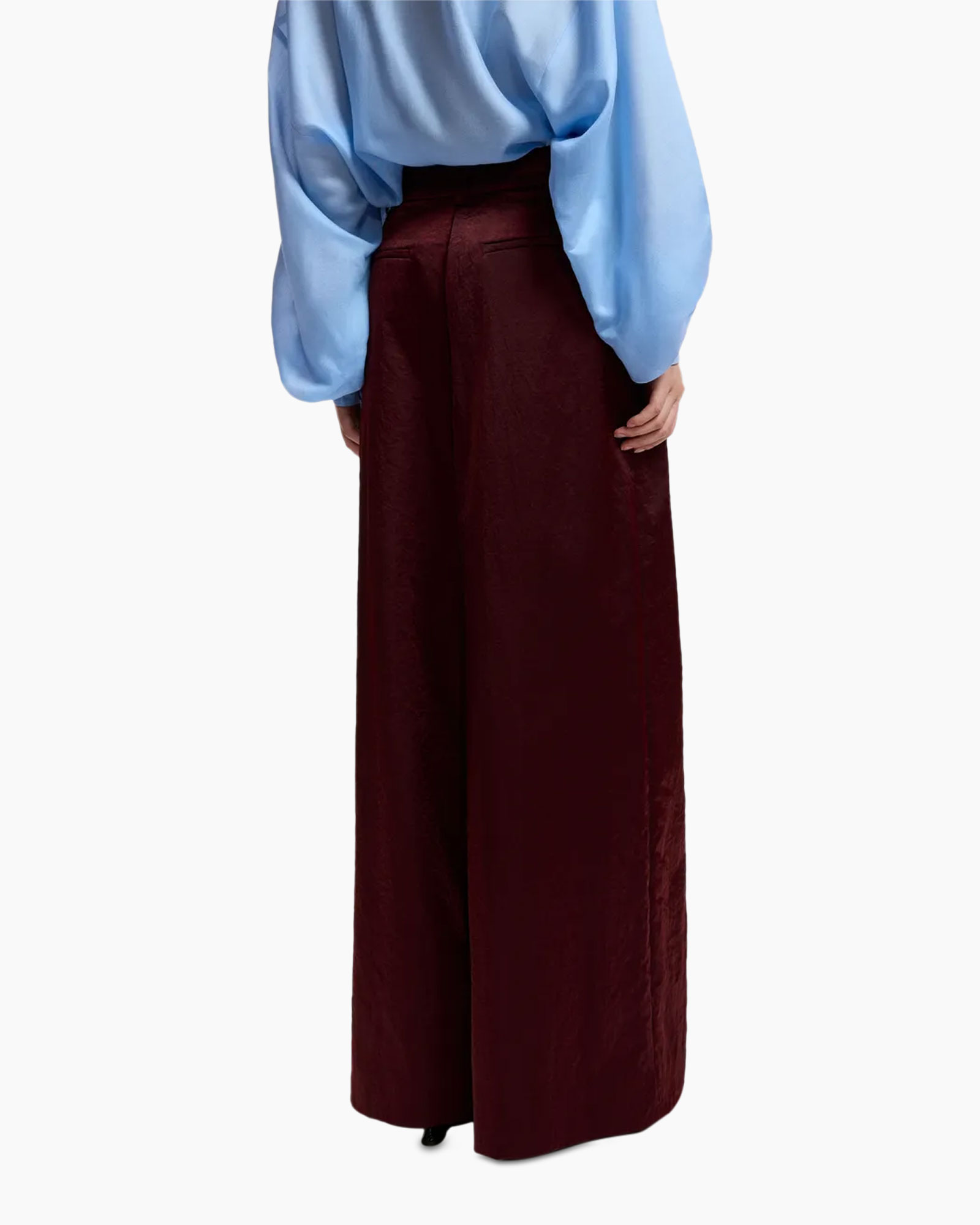 Breedte broek, bordeaux, linnen-achtig, hoog taille, zakken