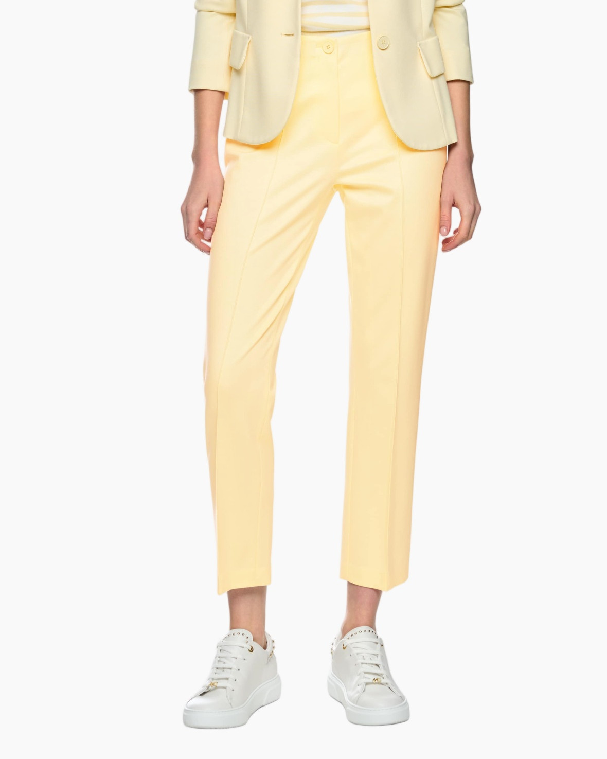 broek, geel, netjes, slim-fit, enkellengte