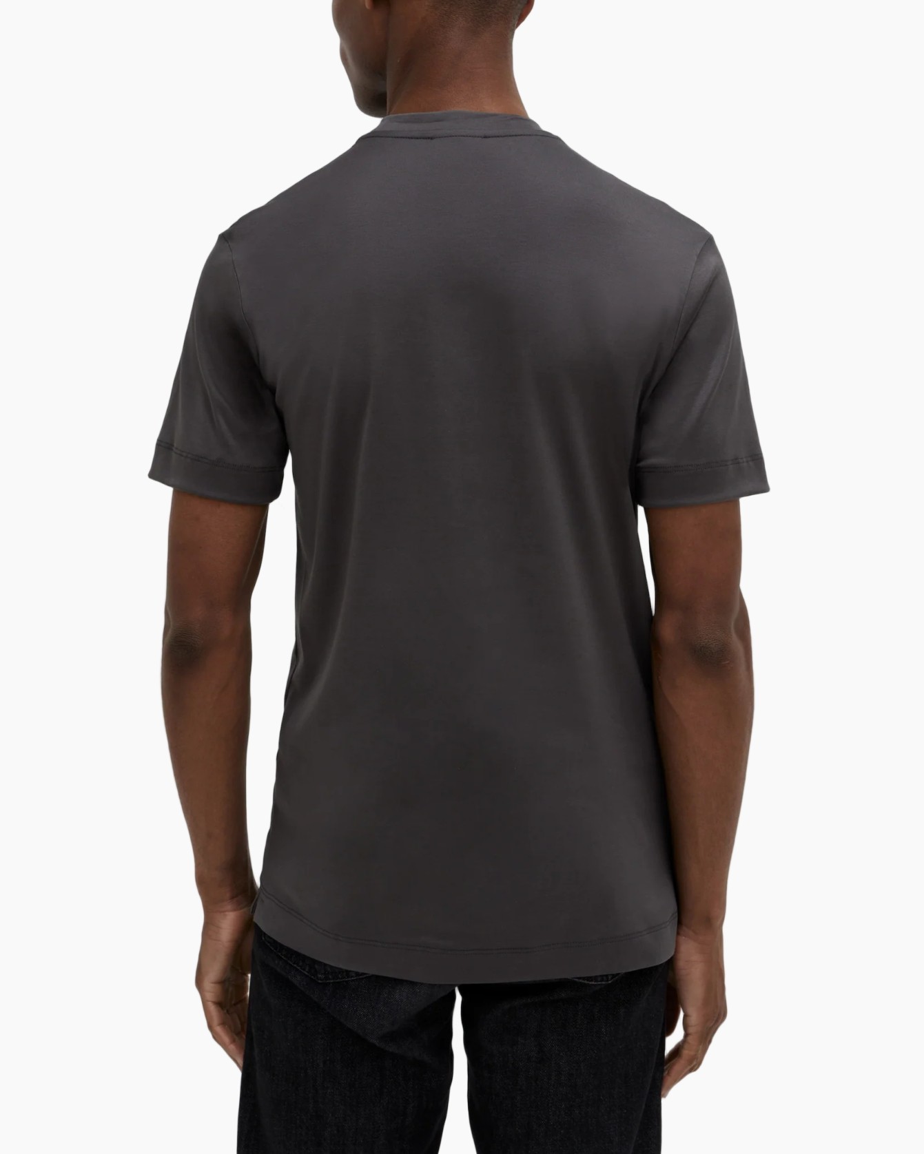 t-shirt, korte mouw, effen, grijs, kraagloze ronde hals