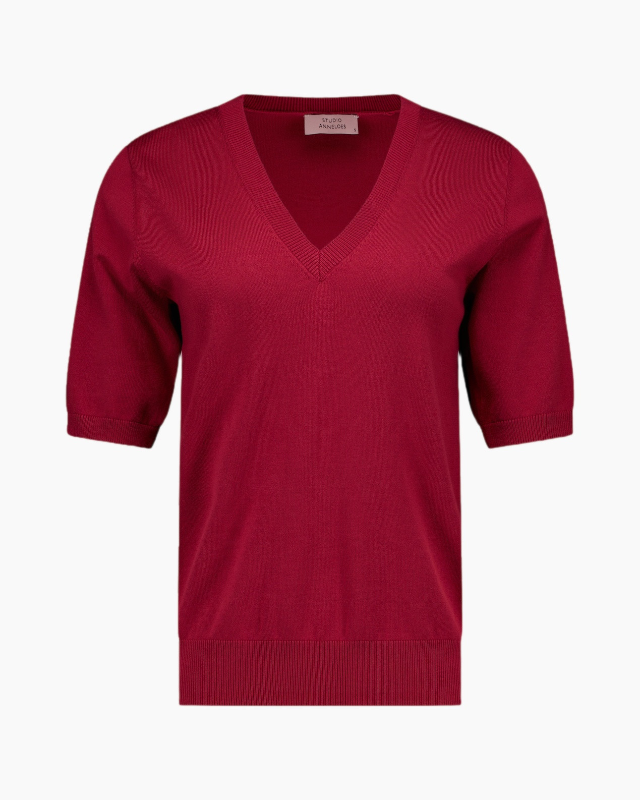 trui, V-hals, korte mouwen, breiwerk, effen kleur