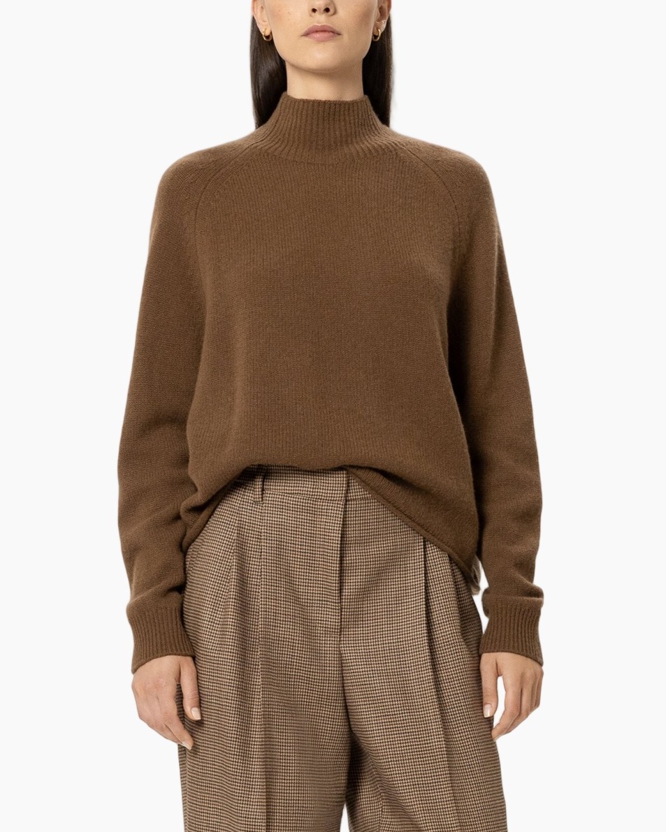 kraaggebreide, gebreide trui, bruin, lange mouw, turtleneck
