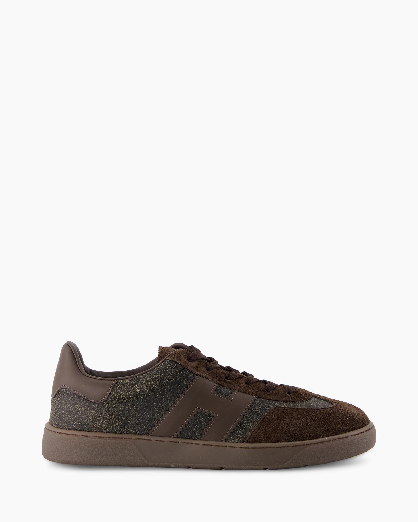sneakers, bruin, suede, leer, laag-schoen