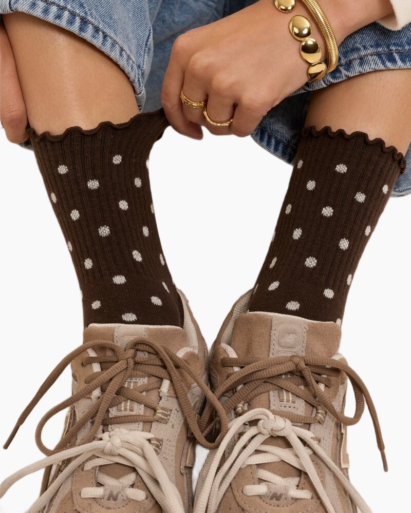 sokken, polkadot, bruin, knee-high, zacht