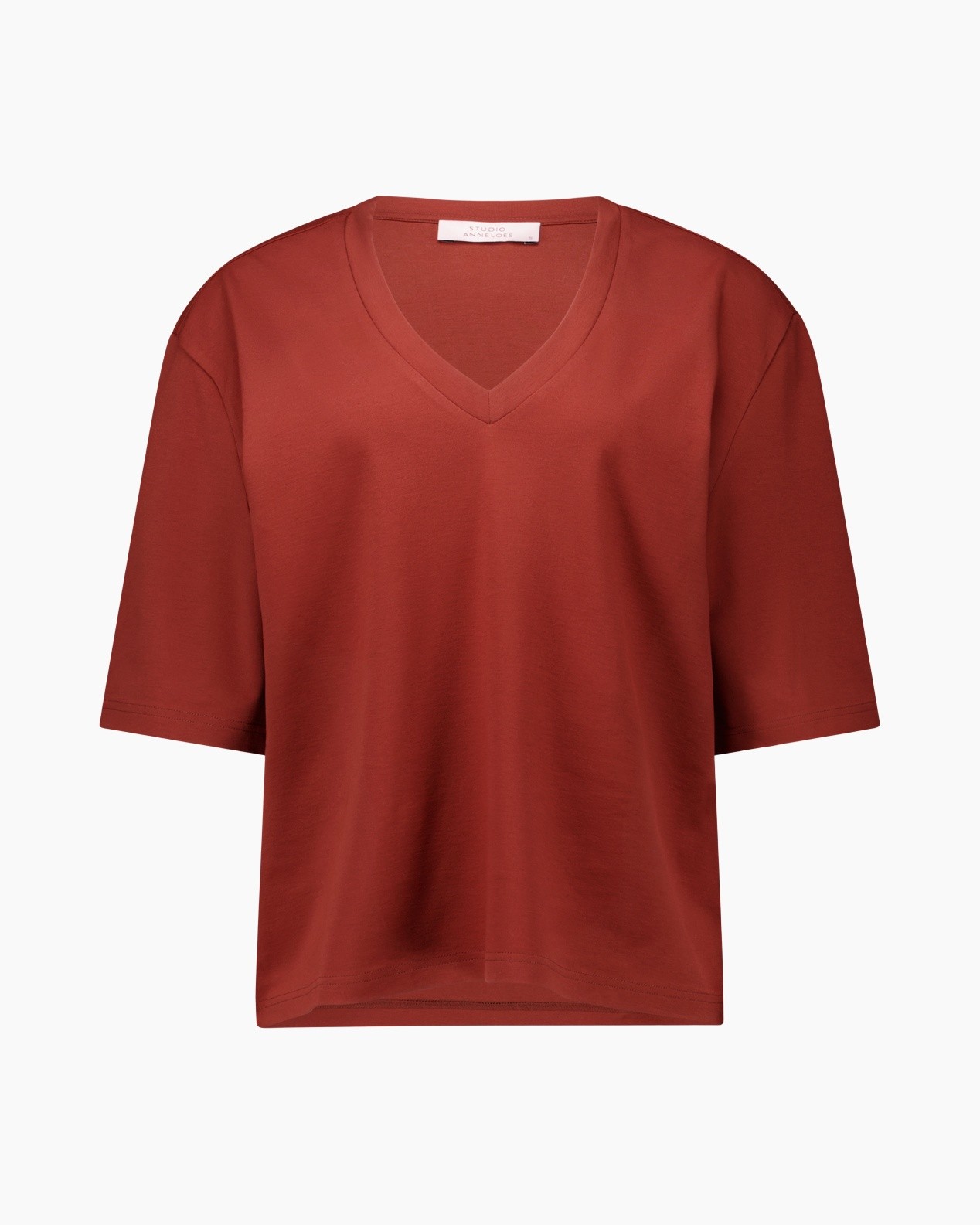t-shirt, V-hals, korte mouwen, roest, effen kleur