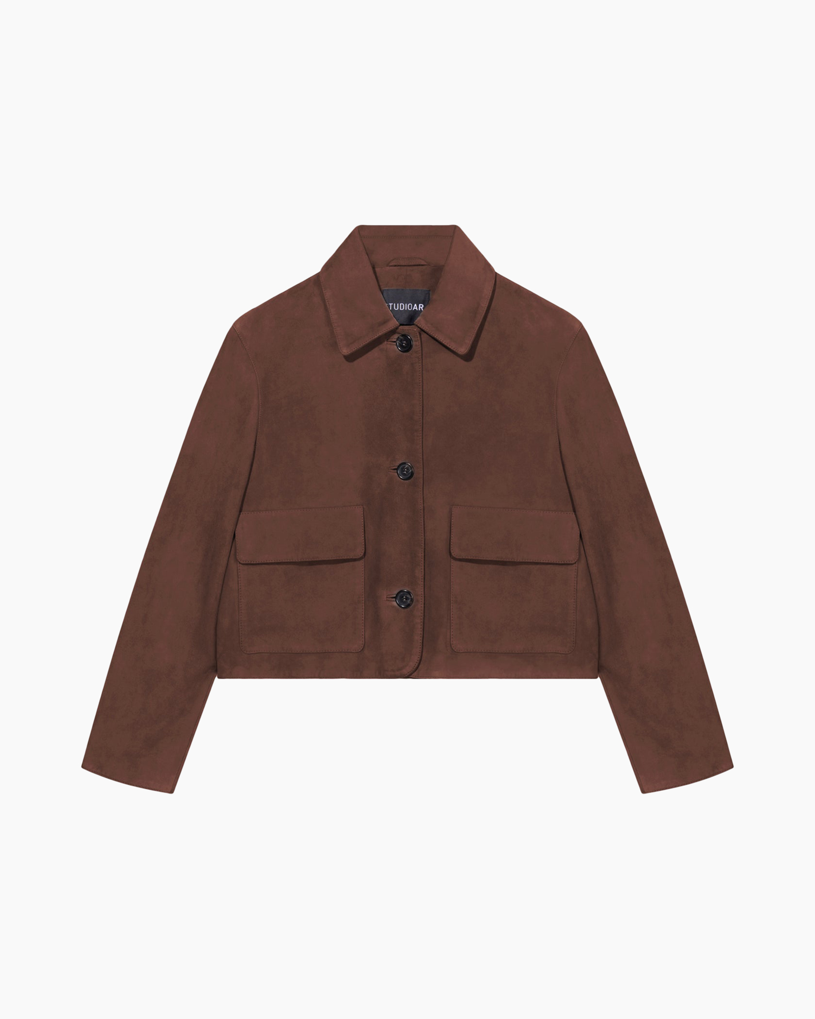 jas, bruin, suede, kraag, zakken