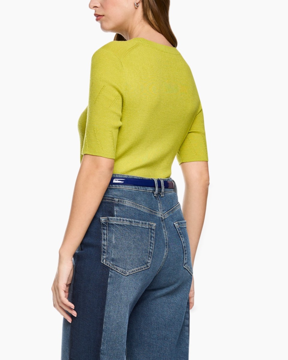 sweater, brei, kortemouwen, limegroen, effen kleur