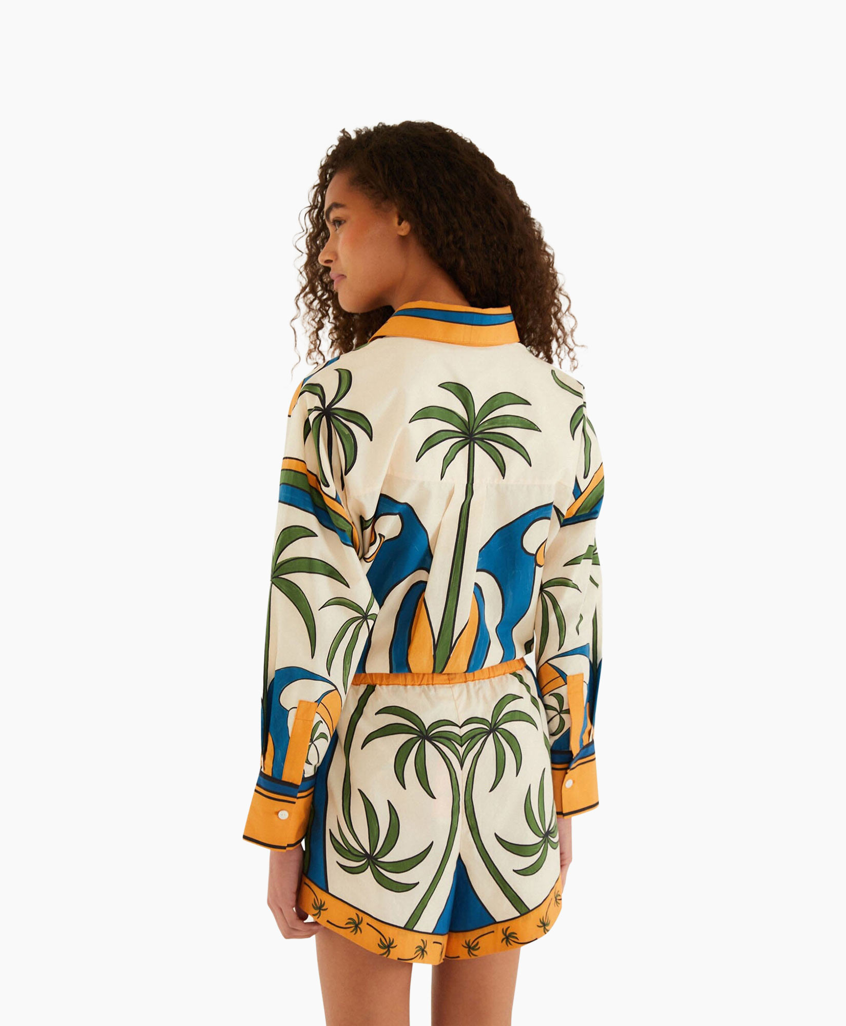 broek, trekkoord, palmboom, kleurig, print