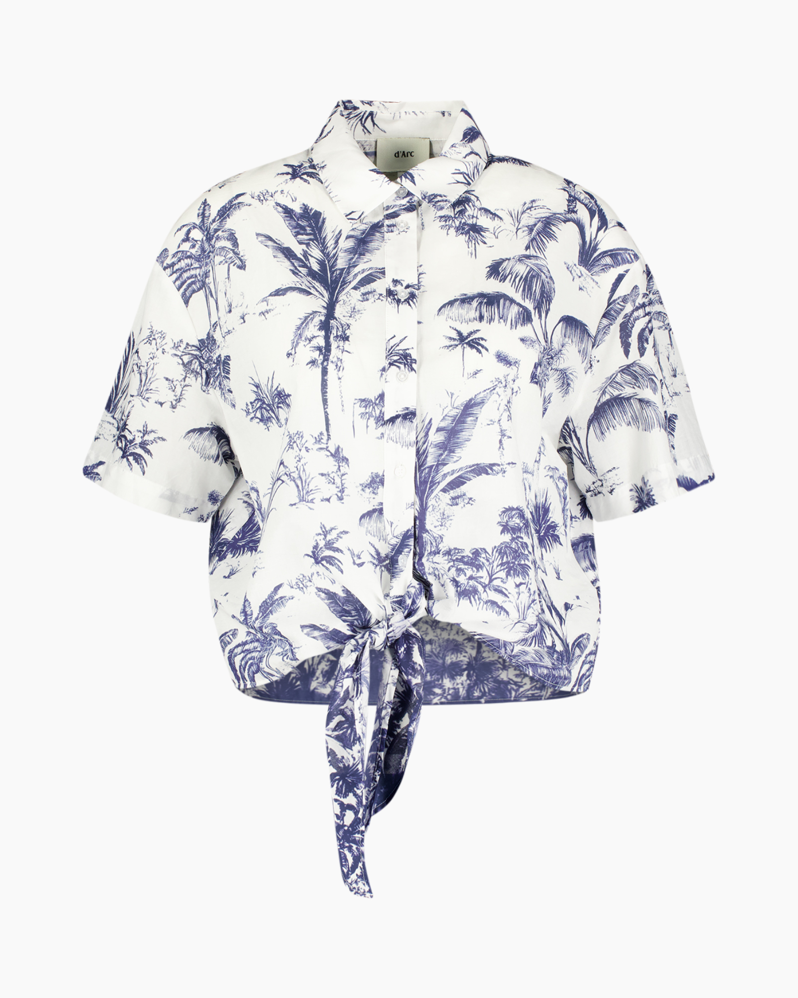 hemd, korte mouw, strik voorzijde, palmboom print, Hawaï shirt