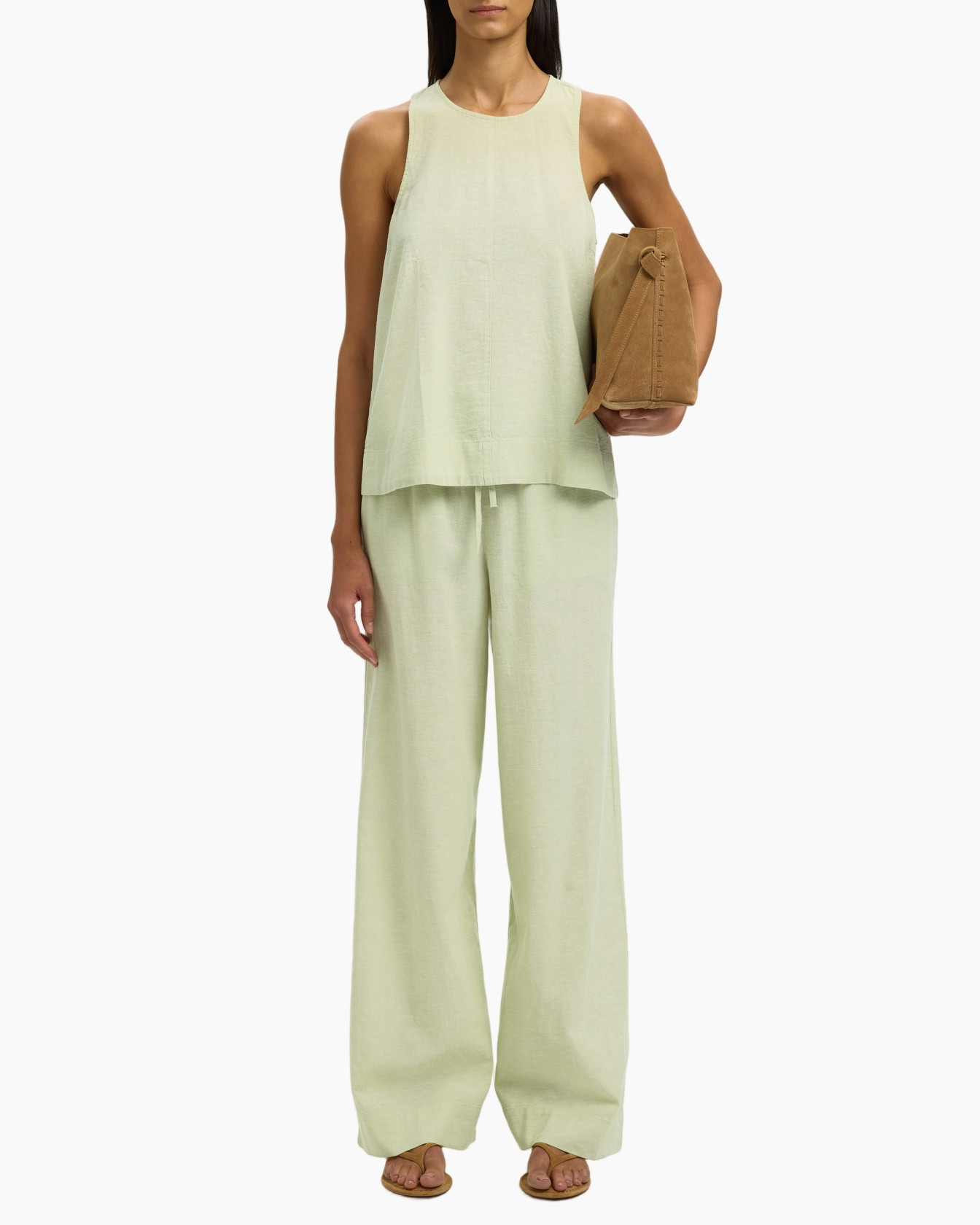 lounge set, tank top, wide-leg pants, linen, mint green
