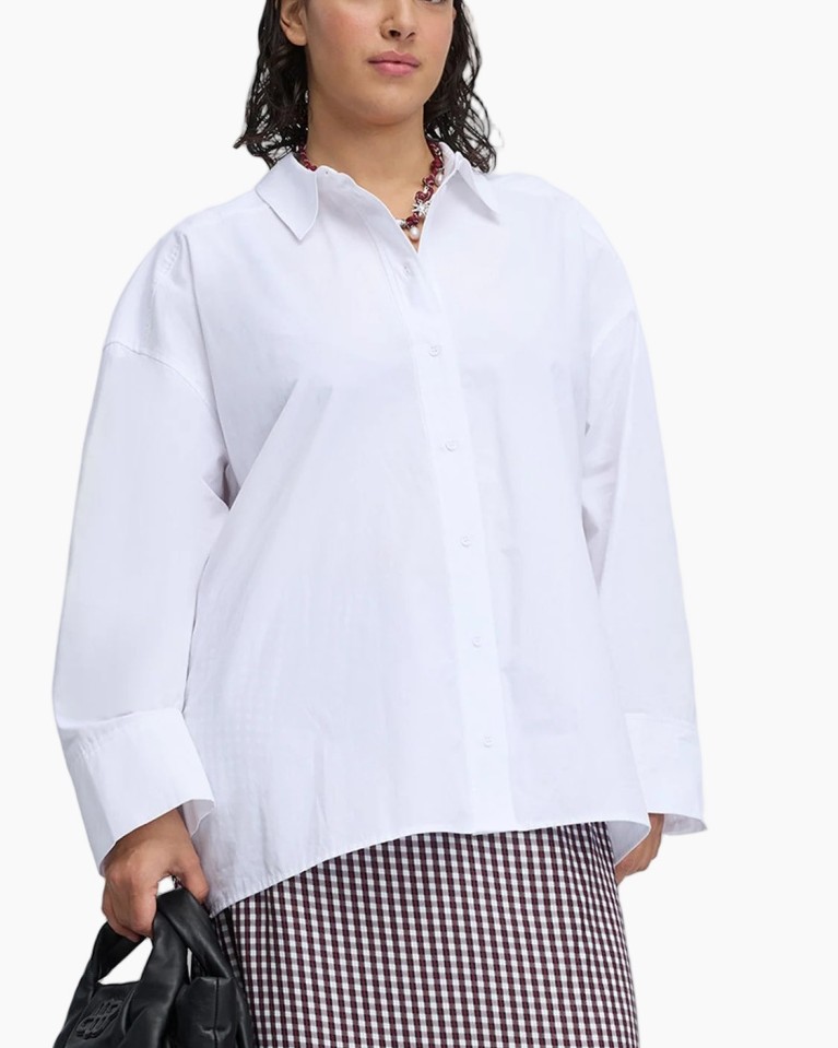 wit overhemd, knoopsluiting, lange mouwen, oversized pasvorm