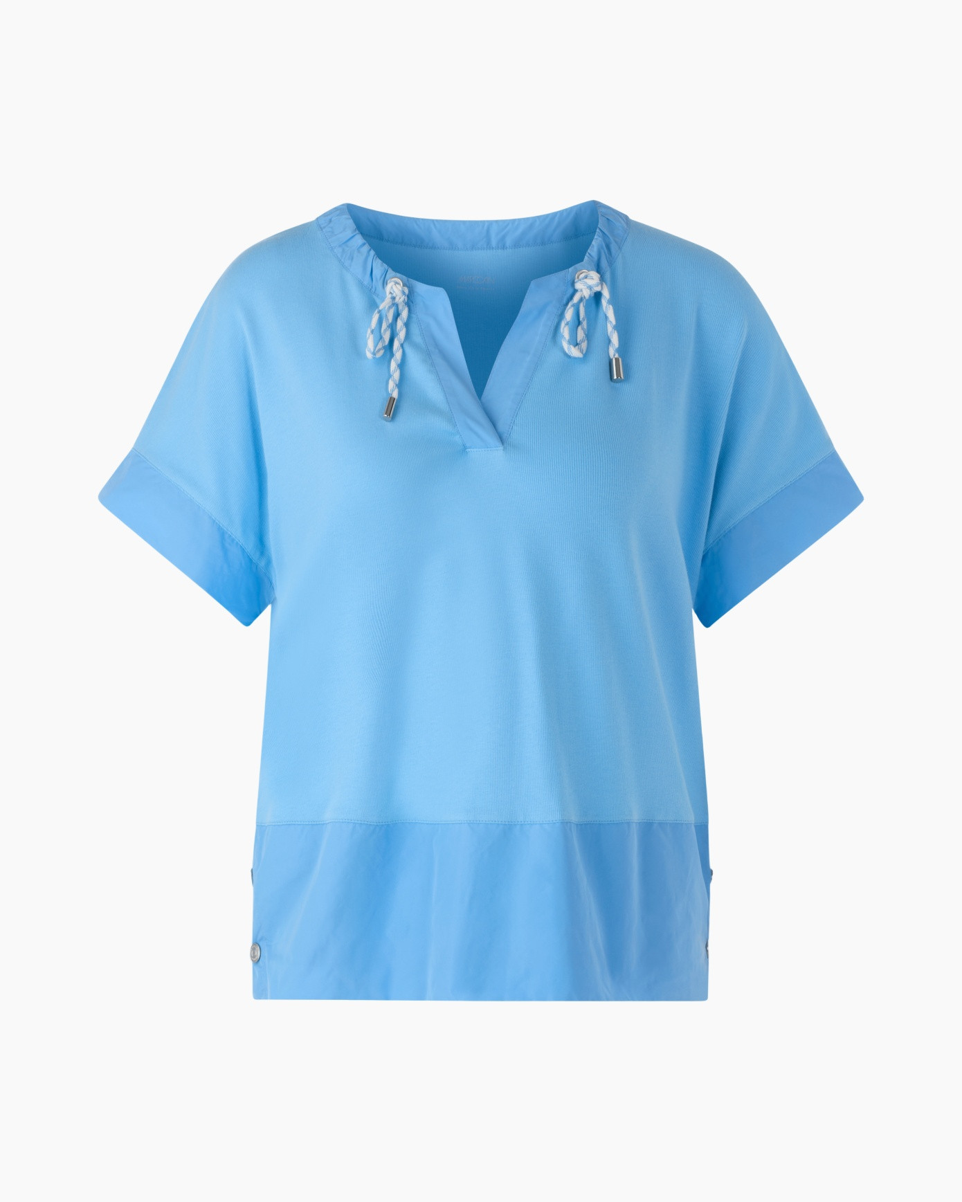 short-sleeve, pullover, light-blue, drawstring, patch-pocket