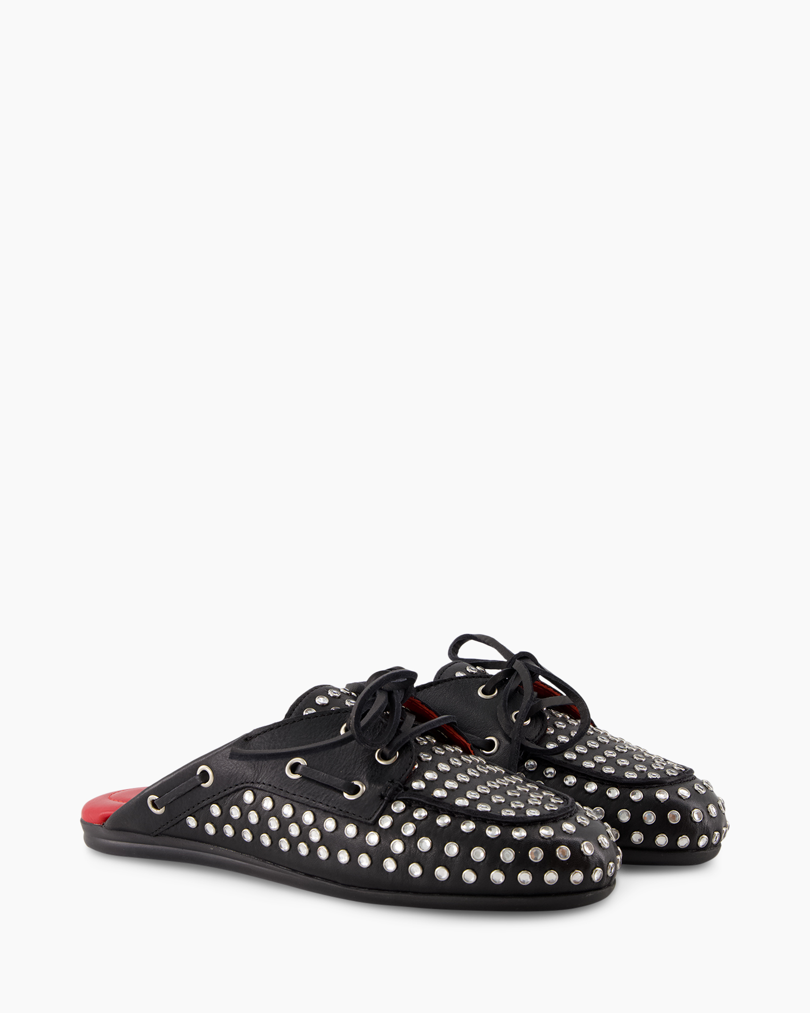 slip-on, loafers, studded, zwart, rood-zool