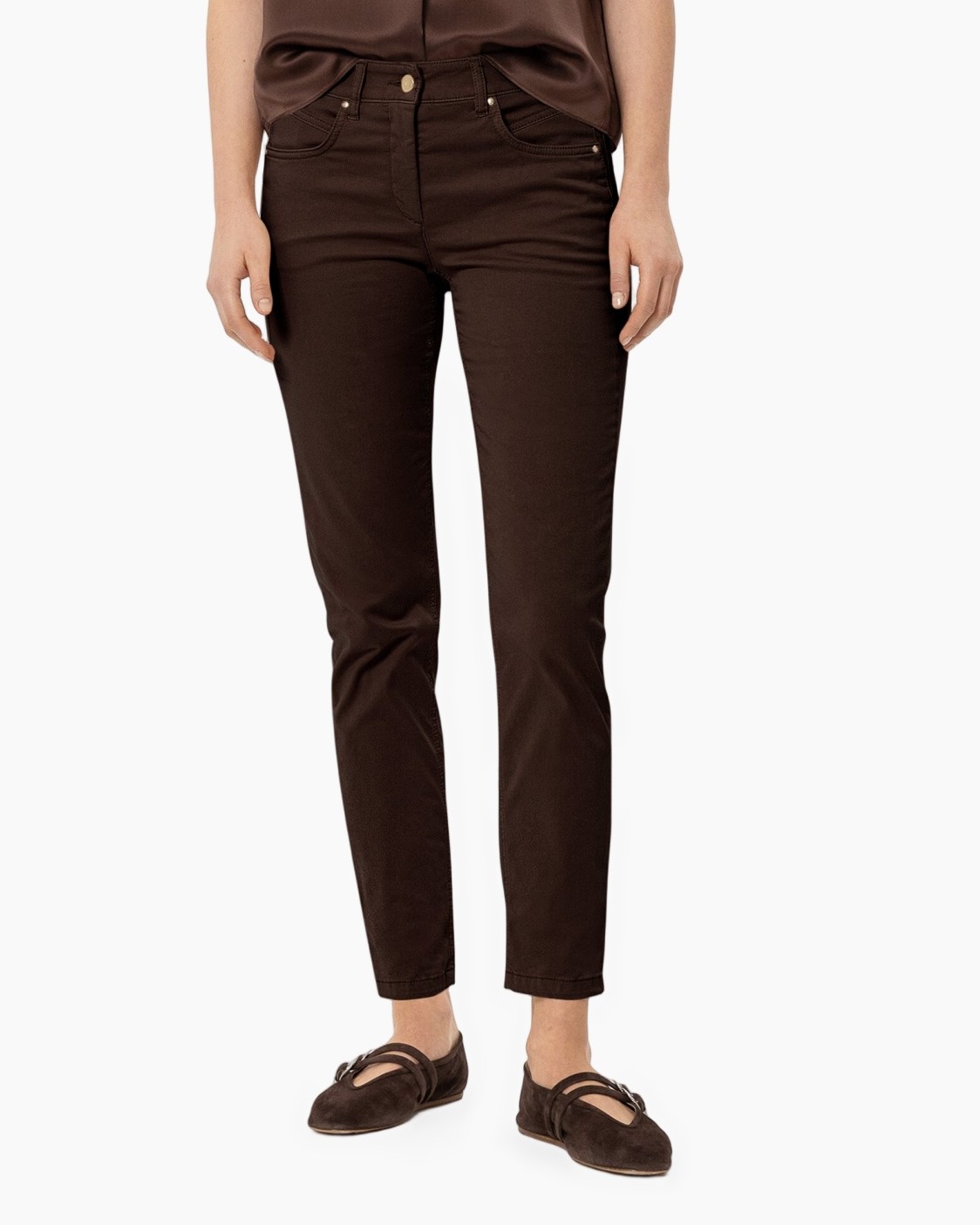 broek, bruin, slim-fit, jeans, platvoeten