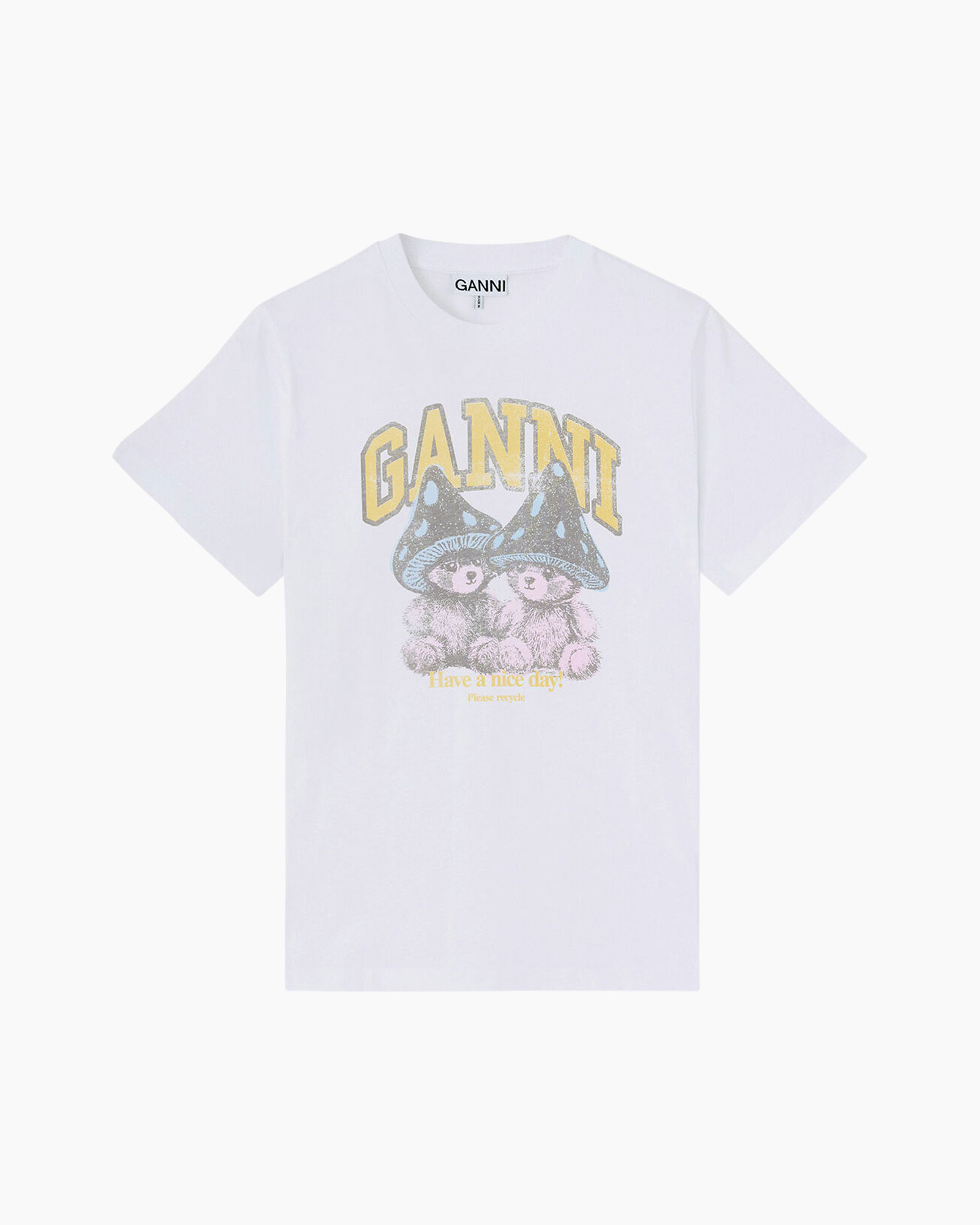 t-shirt, grafische, korte mouw, wit, paddenstoel print