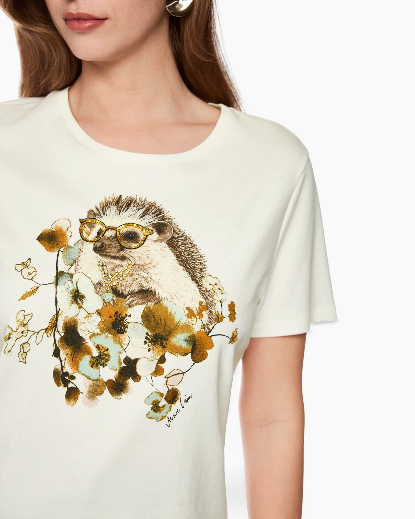 t-shirt, grafisch, hog, bril, bloemen