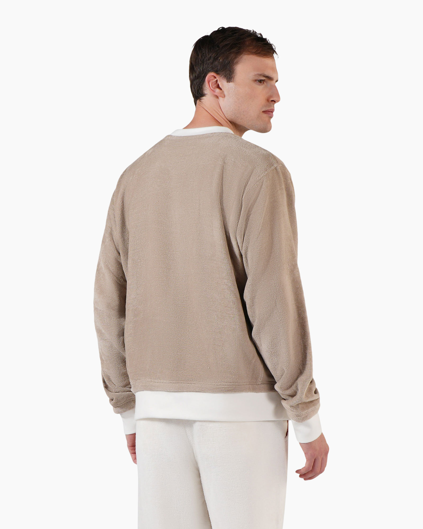 crewneck, beige, fleece, long-sleeve, patch-logo