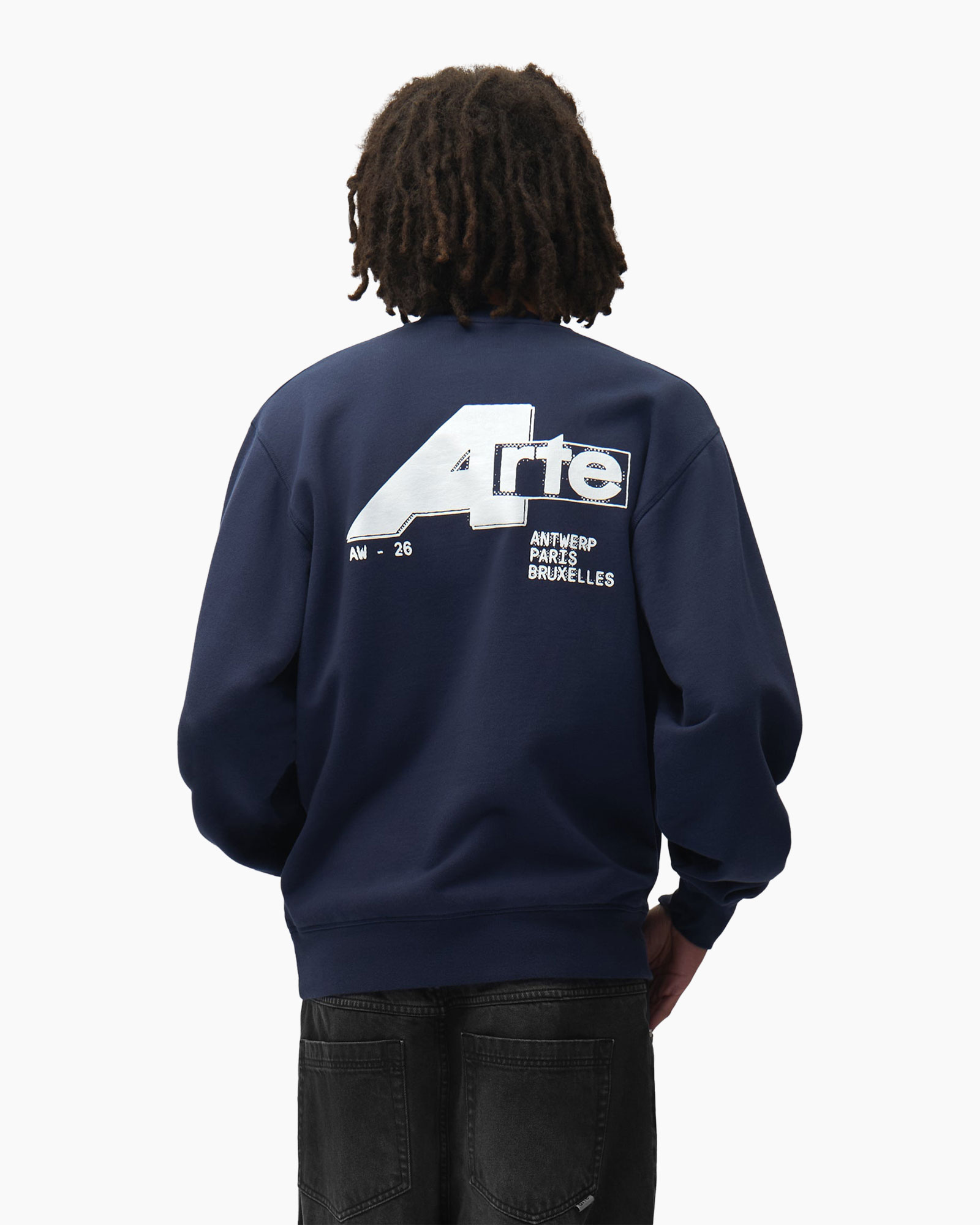 sweatshirt, marineblauw, lange mouwen, kraagloze ronde hals, effen kleur