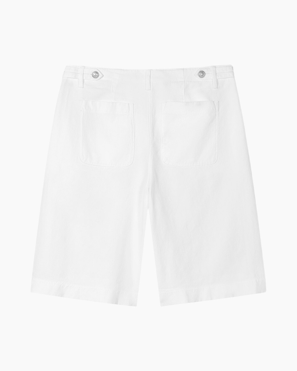 shorts, white, back pockets, corduroy?, buttoned waistband
