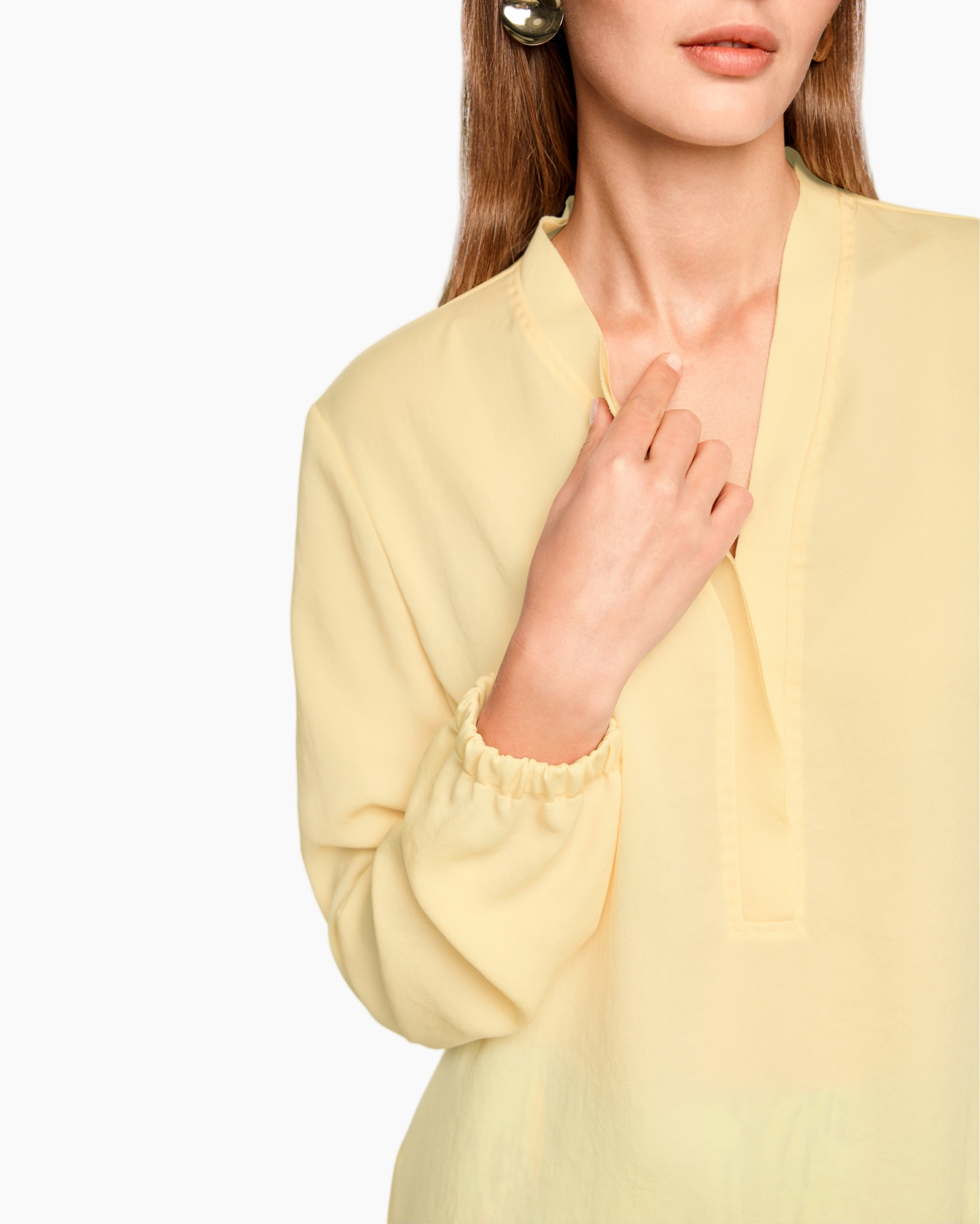 blouse, lange mouwen, pastelgeel, kraag, pastelgeel