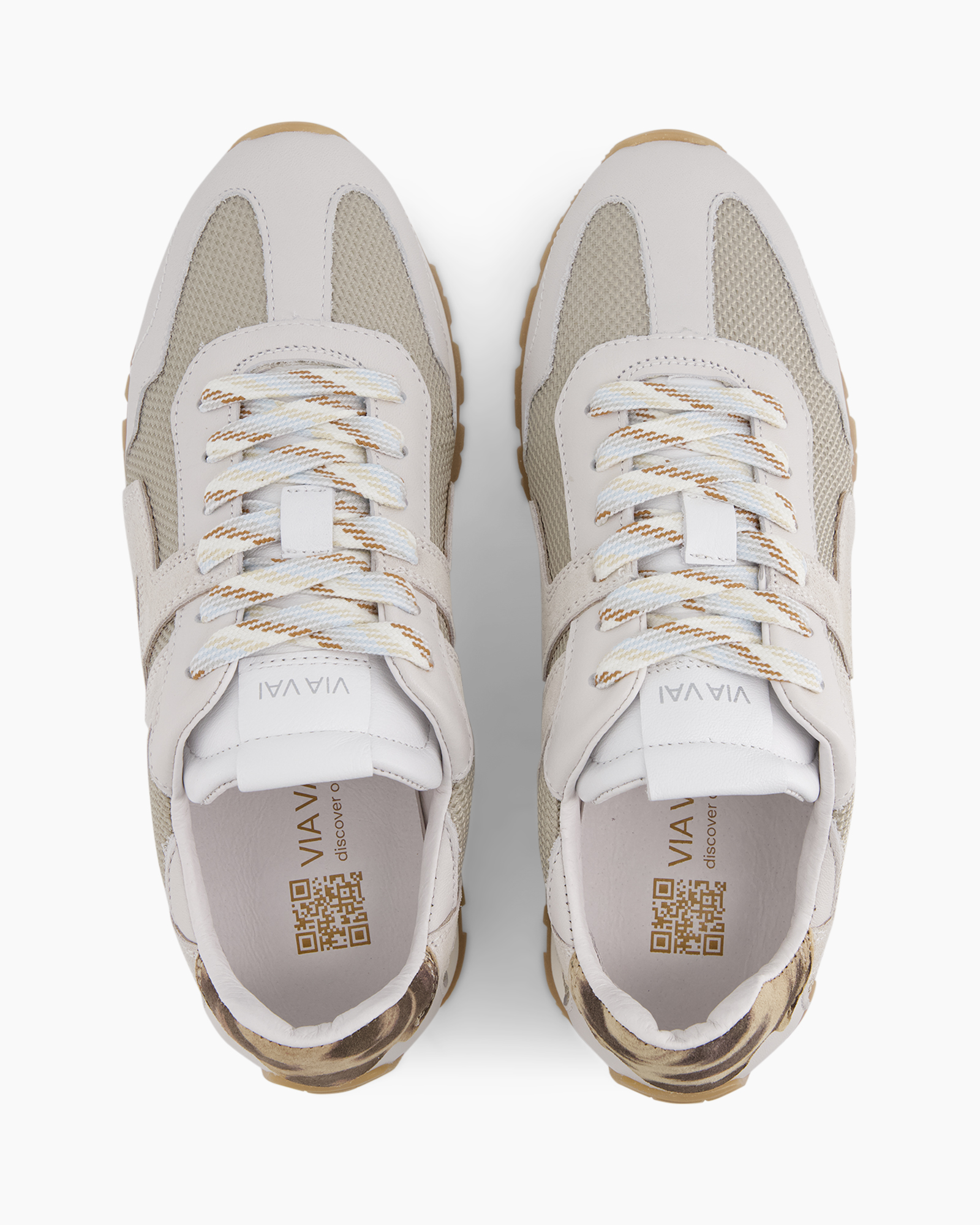 sneakers, mesh, veters, beige, laag-hoog