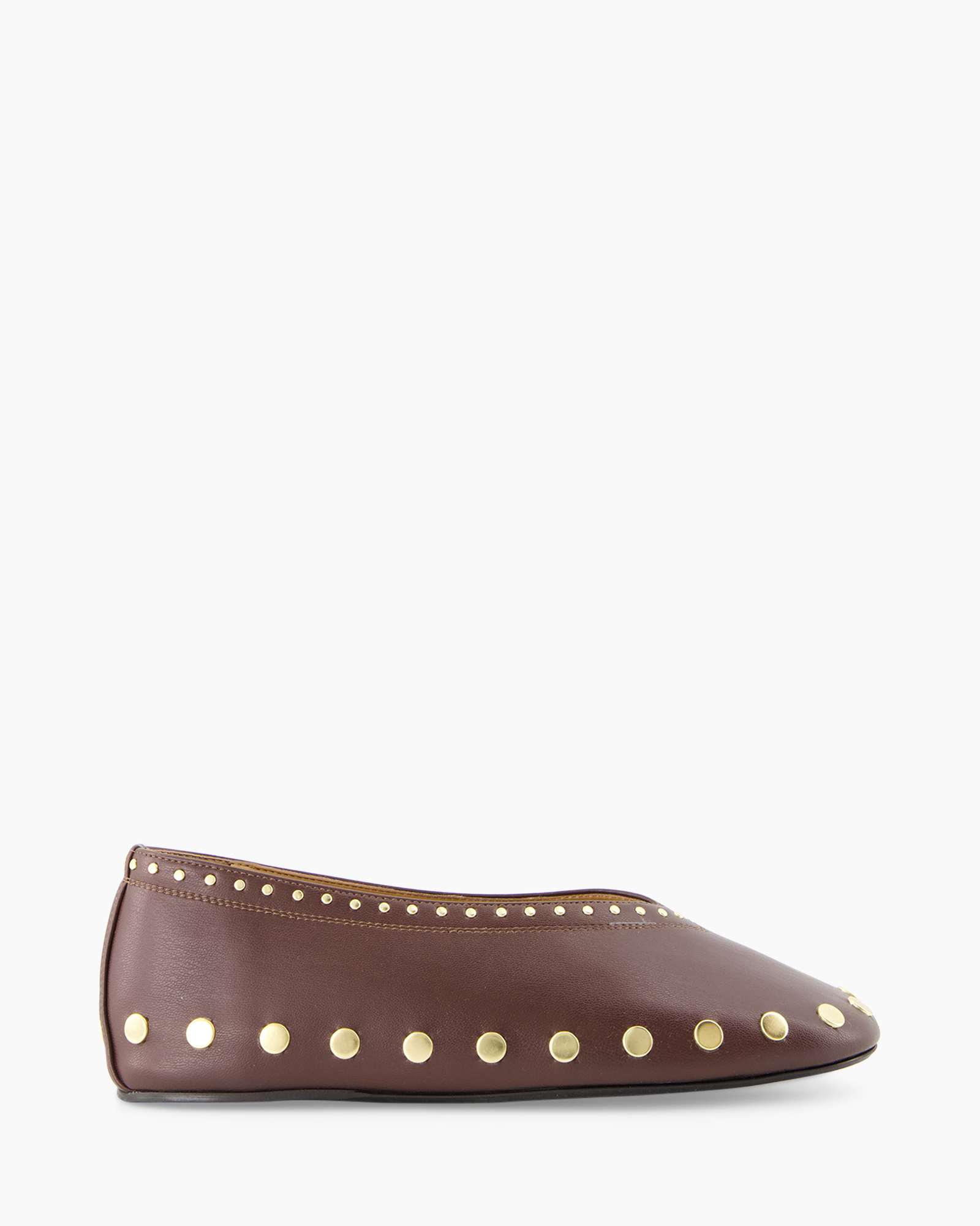 slip-on, baletvlier, bruin, studs, leer