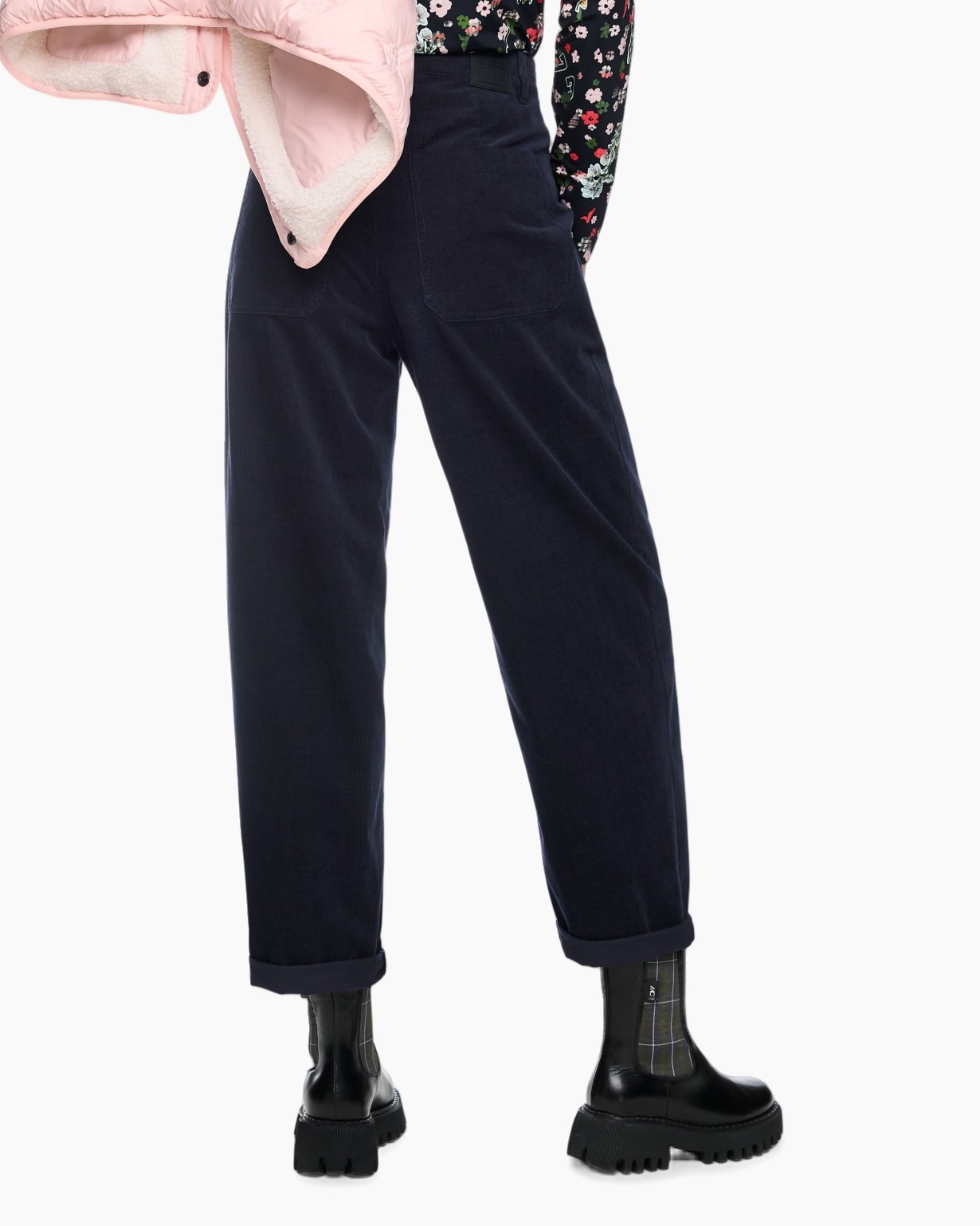 broeken, broek, marineblauw, corduroy, omgeslagen zoom