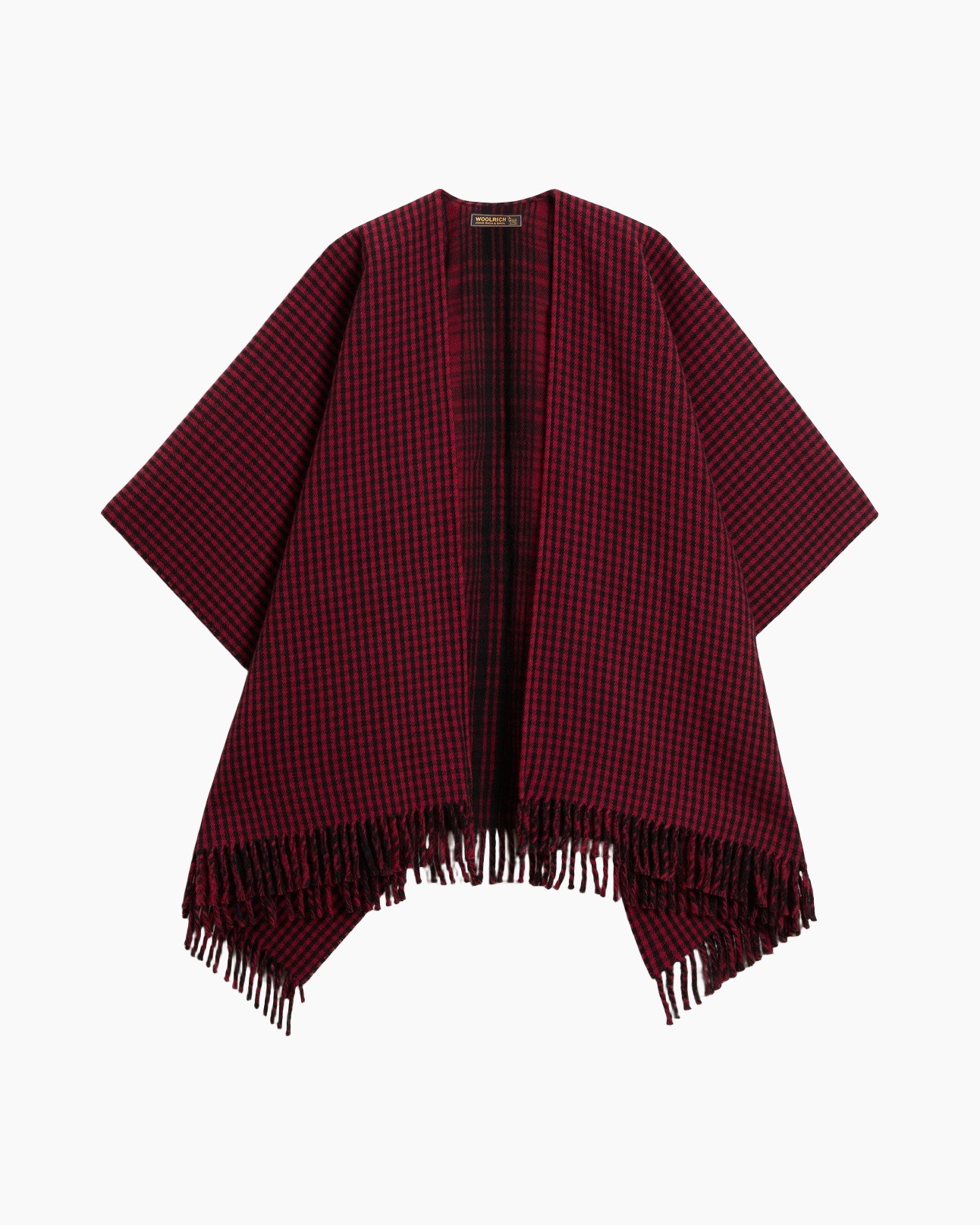 poncho, gladstreek, fringe, rood-zwart, wrap