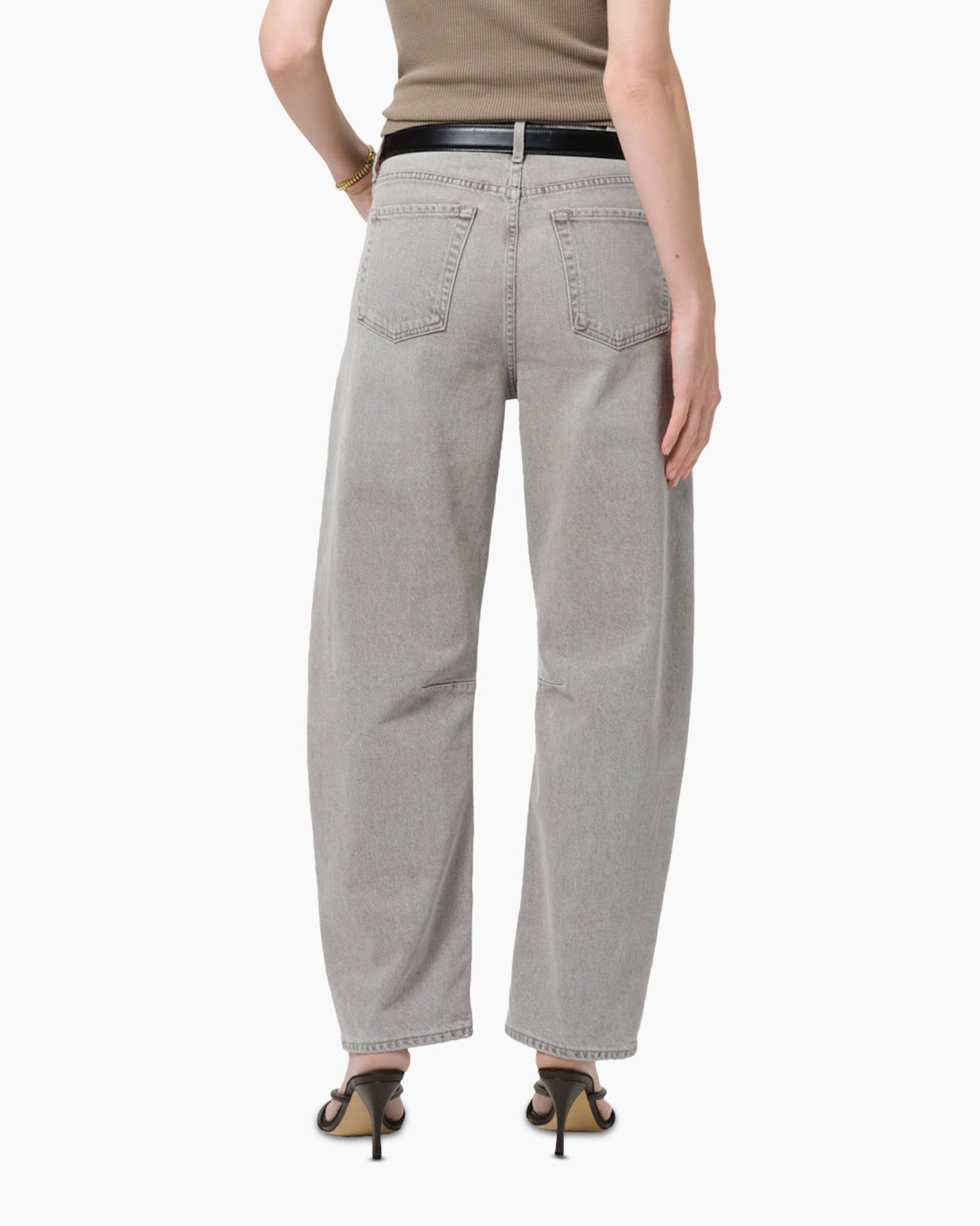 jeans, wide-leg, gray, high-waist?, belt