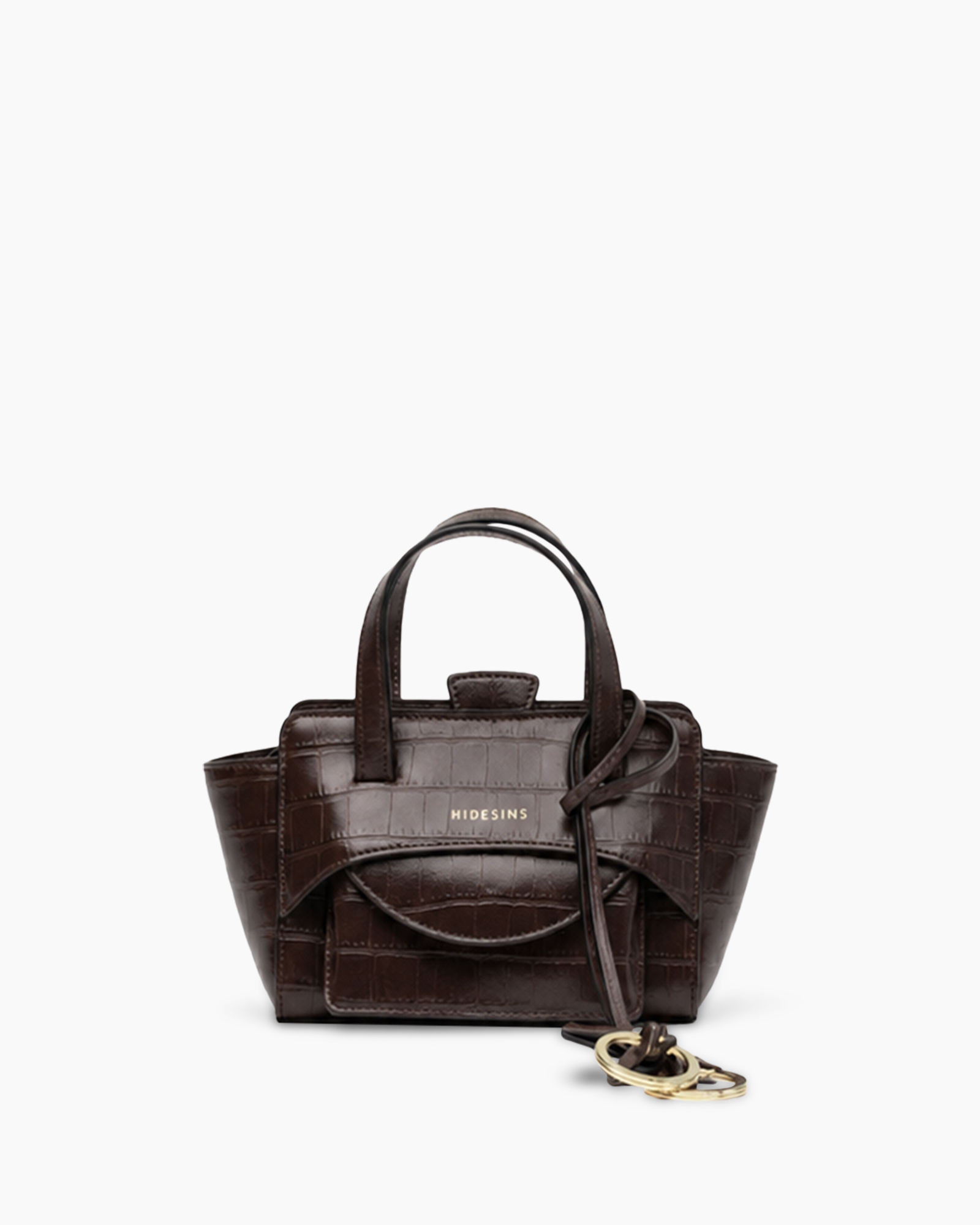 handtas, bruin, krokodillenprint, mini tas, top-handle