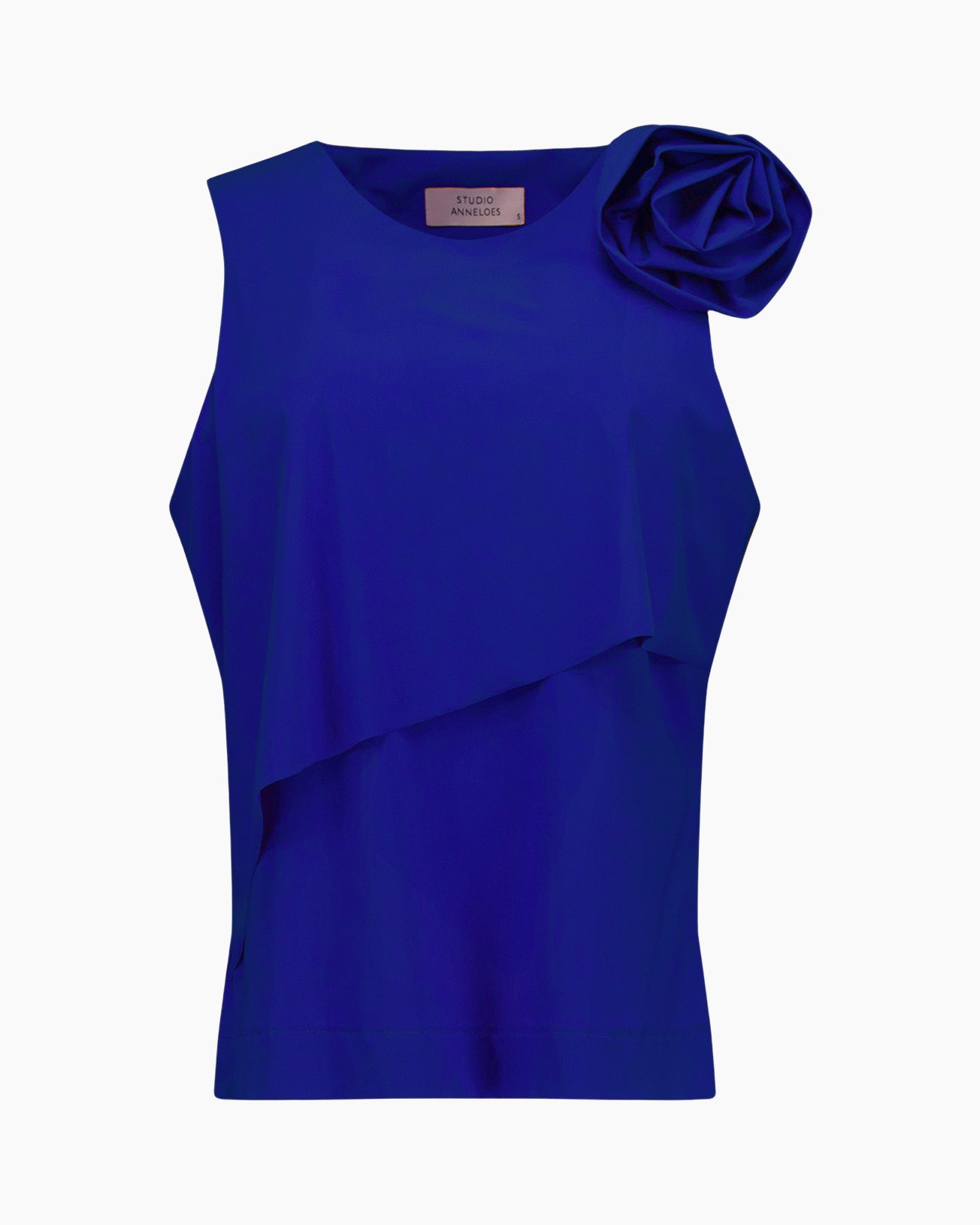 blooms, top, one-shoulder, royal blue, asymmetric