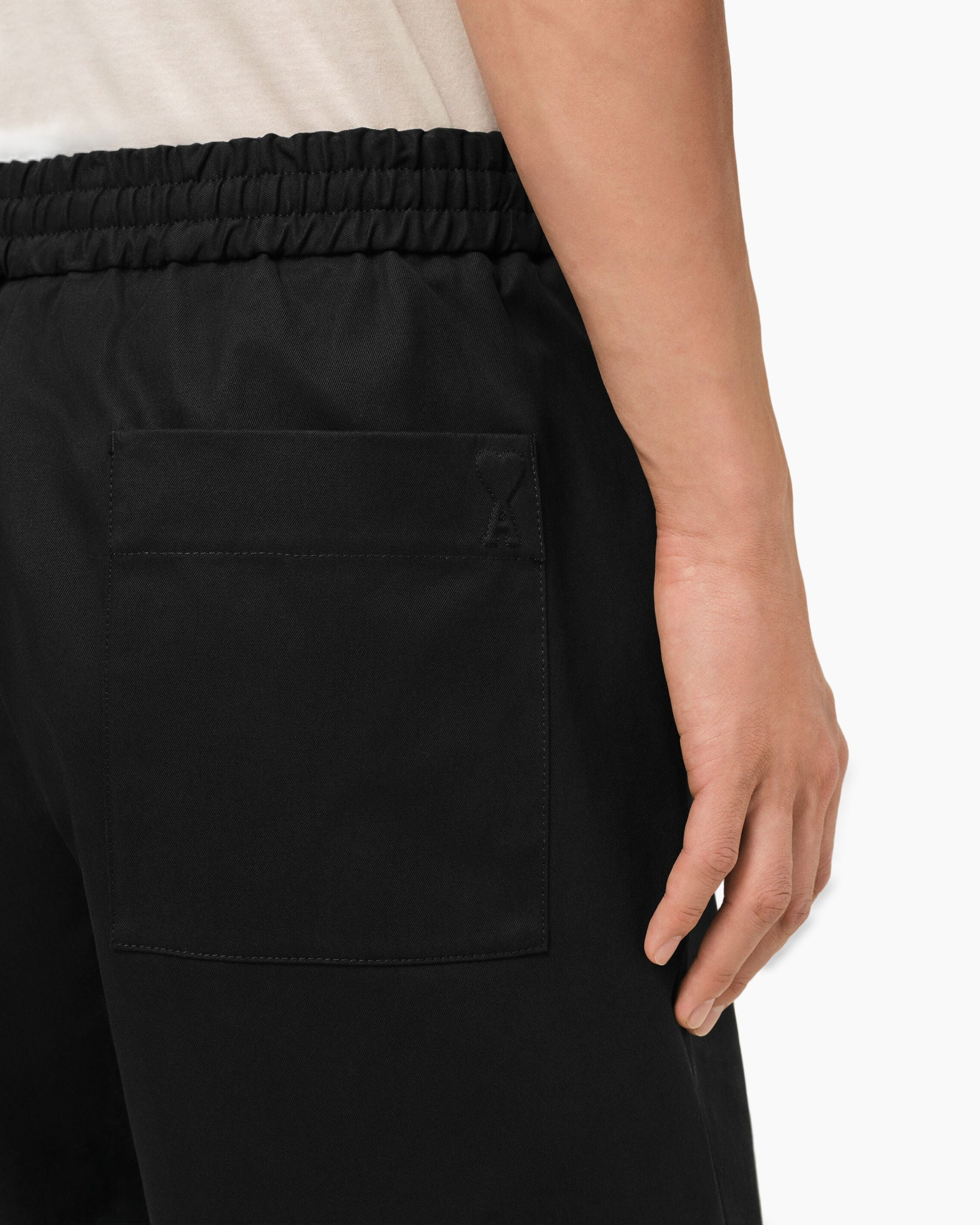 black, pants, shorts, pocket, elastic