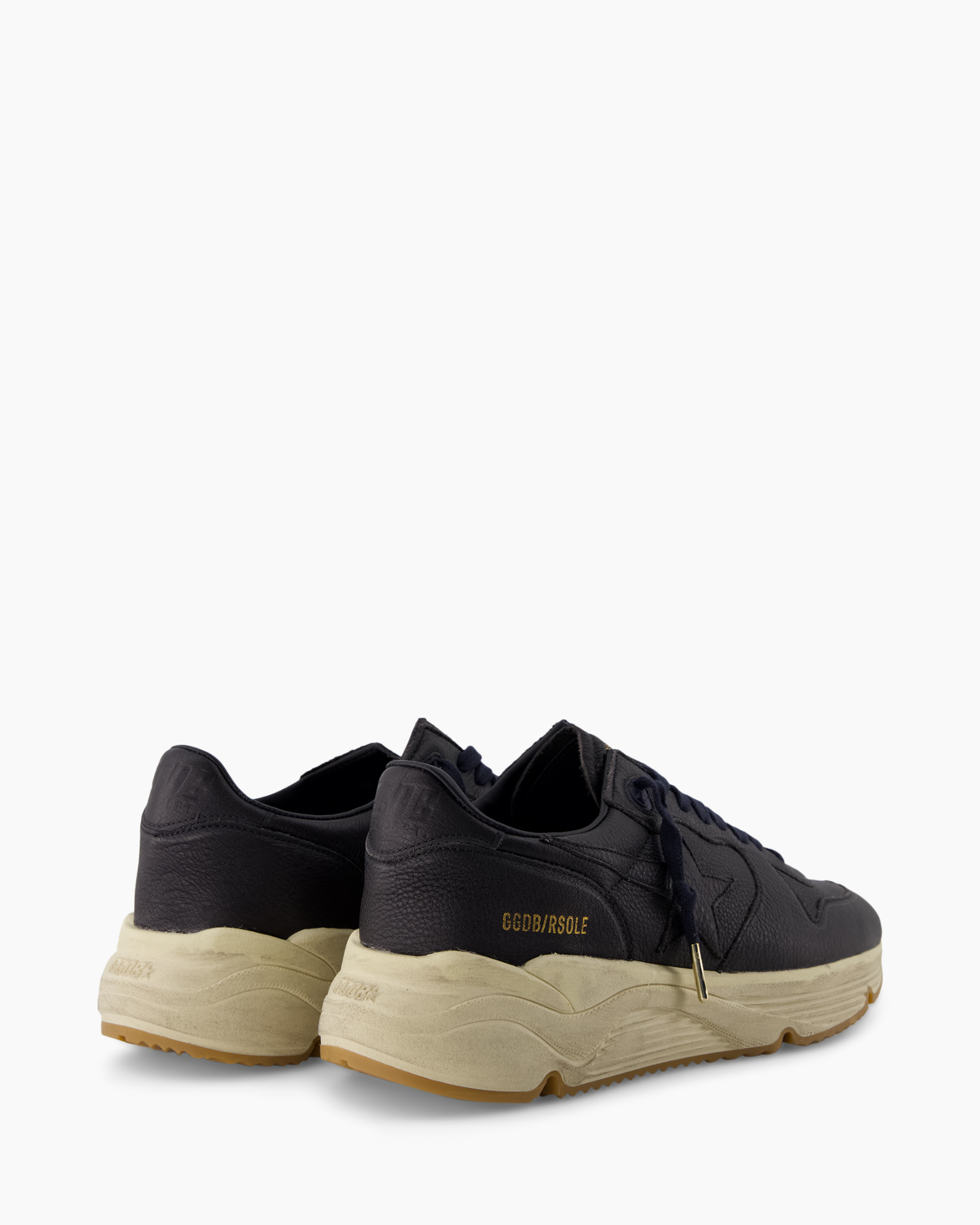 sneakers, leer, marineblauw, dikke zool, lage hak