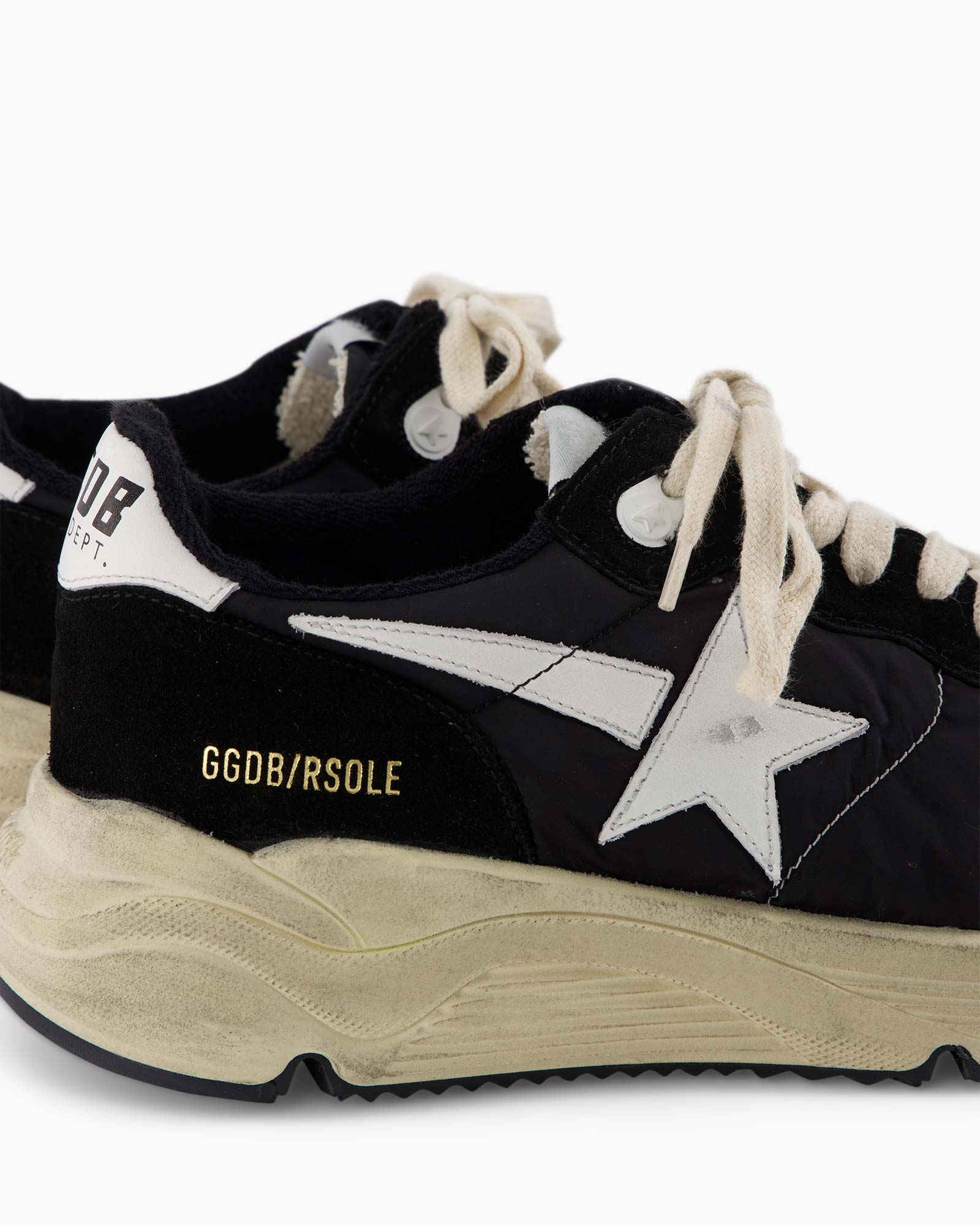 Sneaker Running Sole Leather Star And Heel Zwart