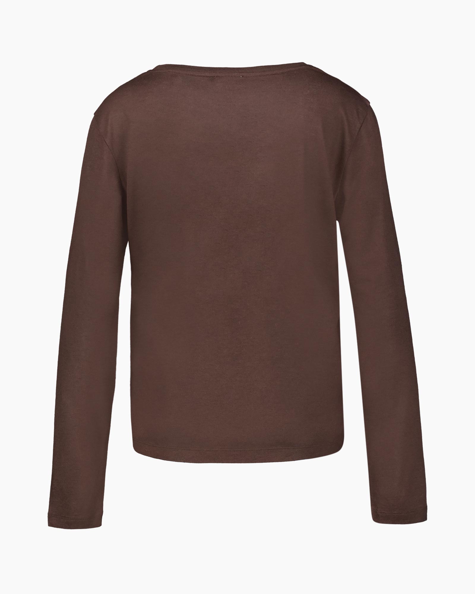 lange mouw, bruin, top, rechtopstaand ronde hals, katoenmix