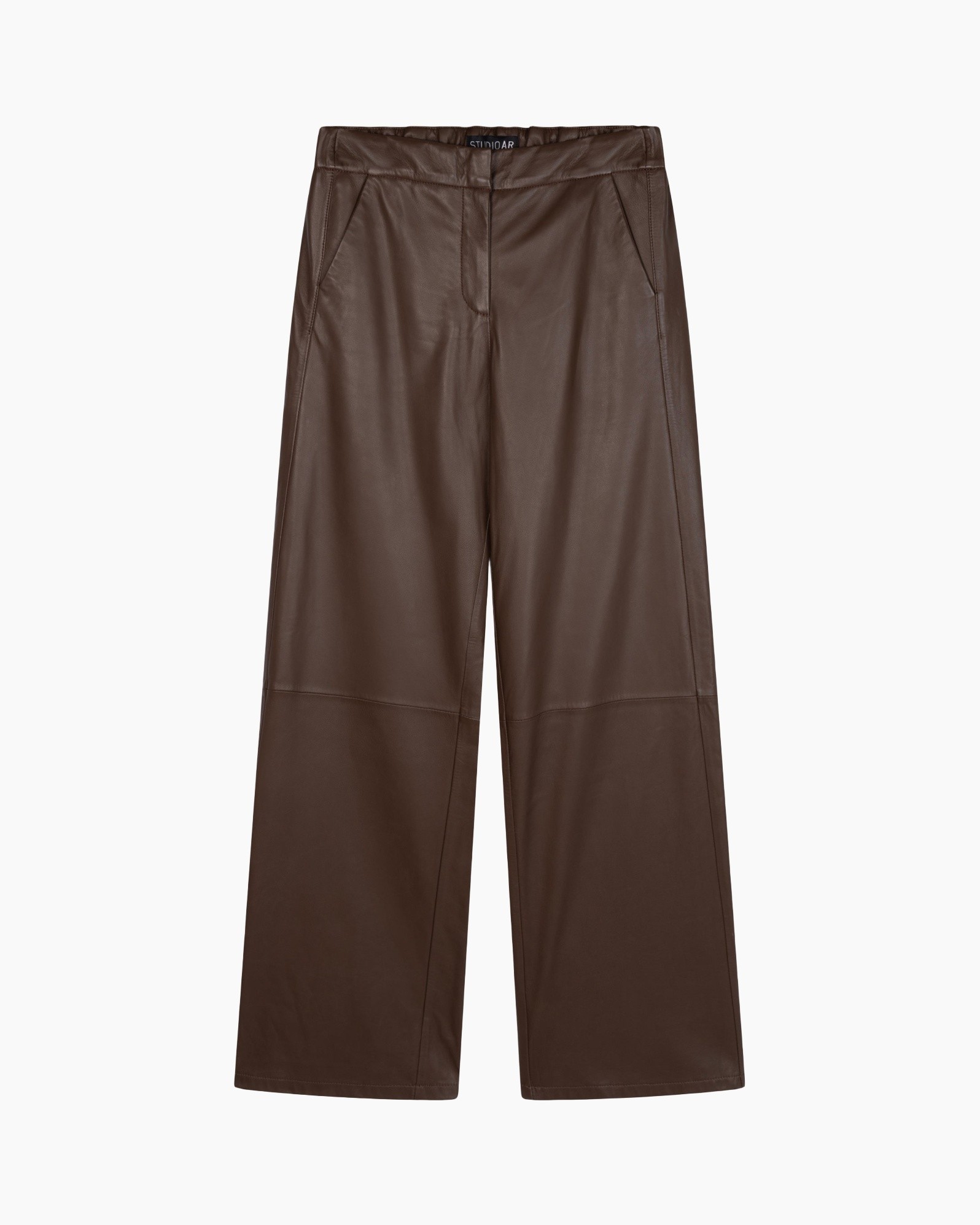 broek, broeken, bruin, lederlook, wijdtemodel