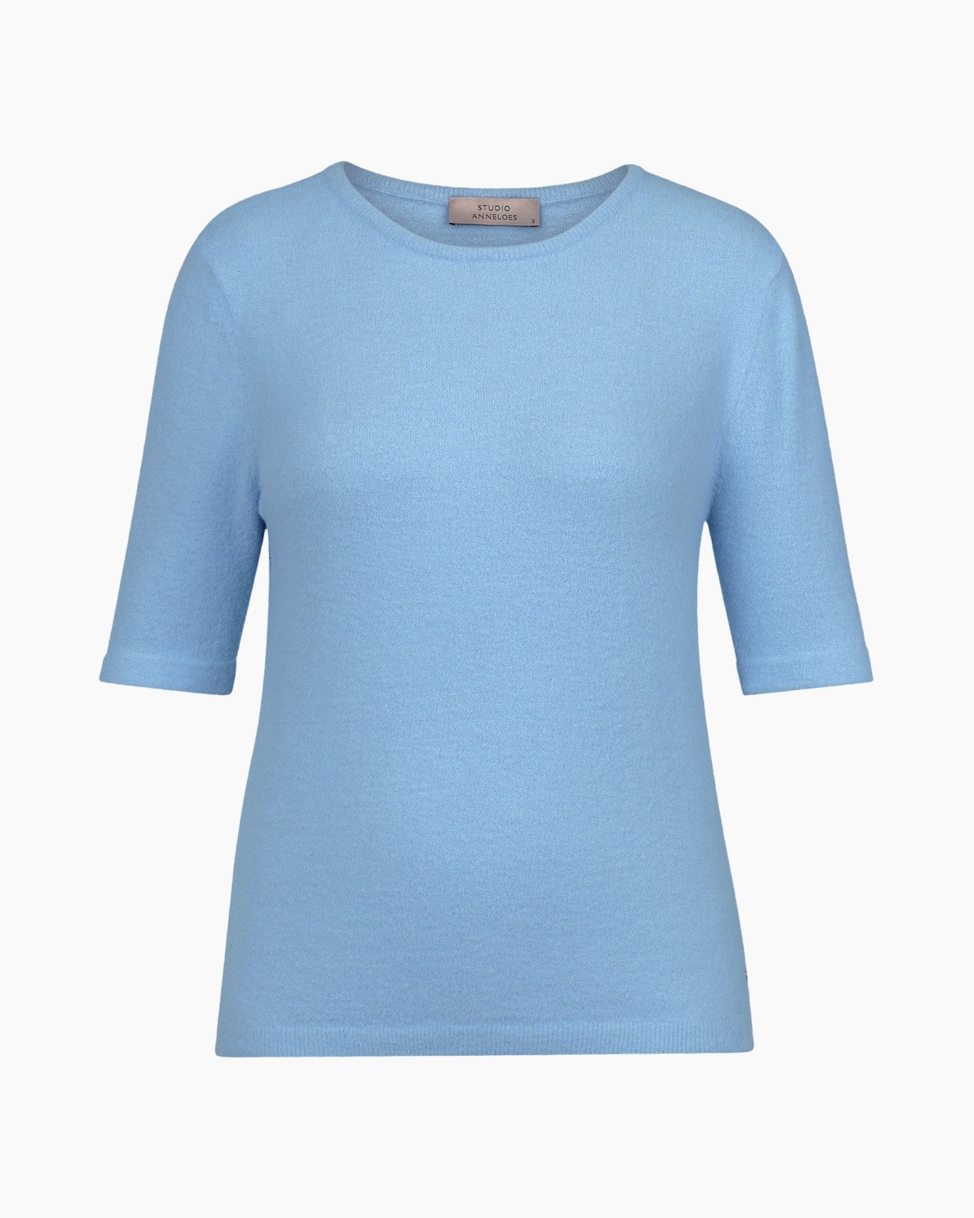pullover, gebreid, korte mouwen, lichtblauw, effen