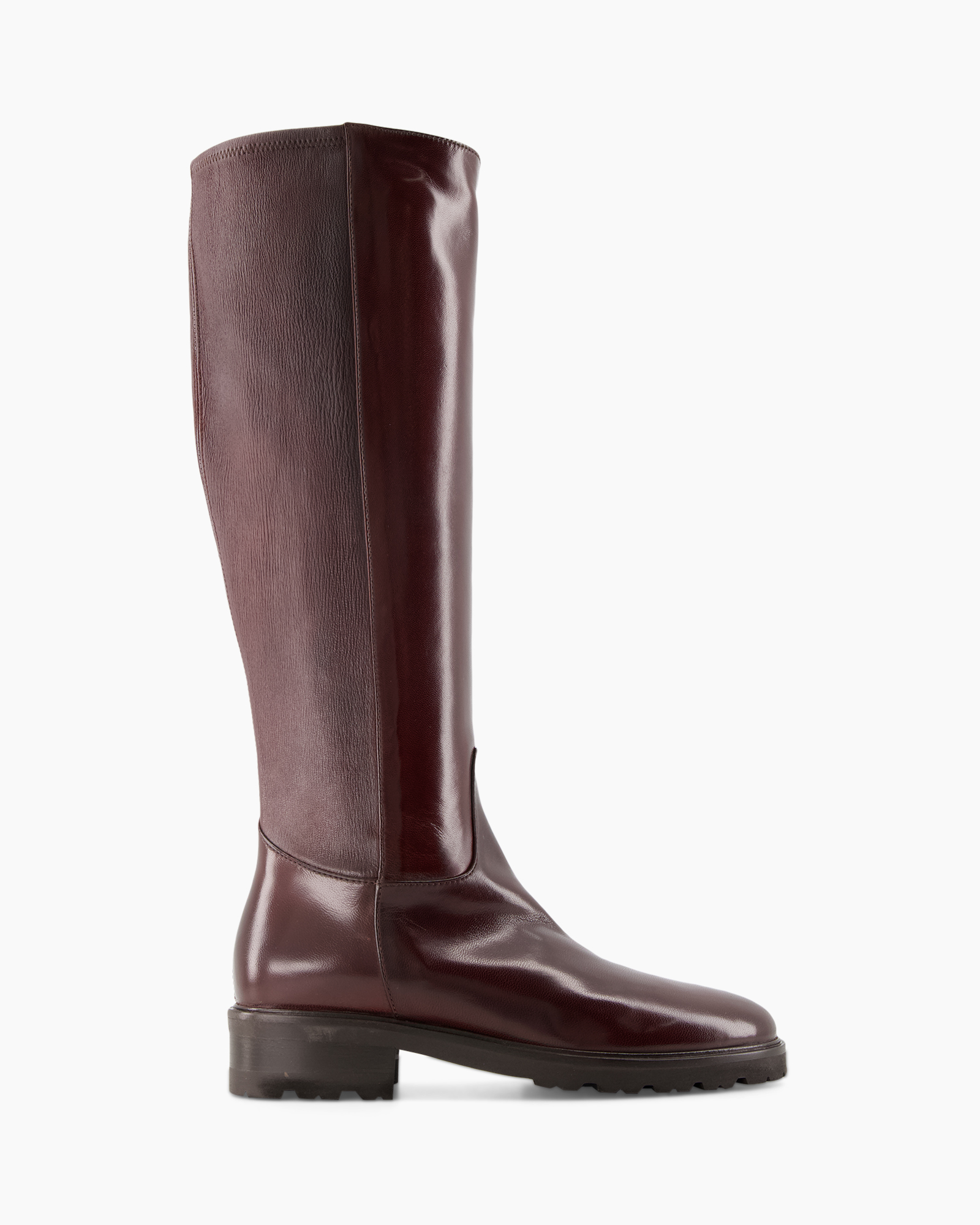 laarzen, knee-high, leer, burgundy, platte hiel