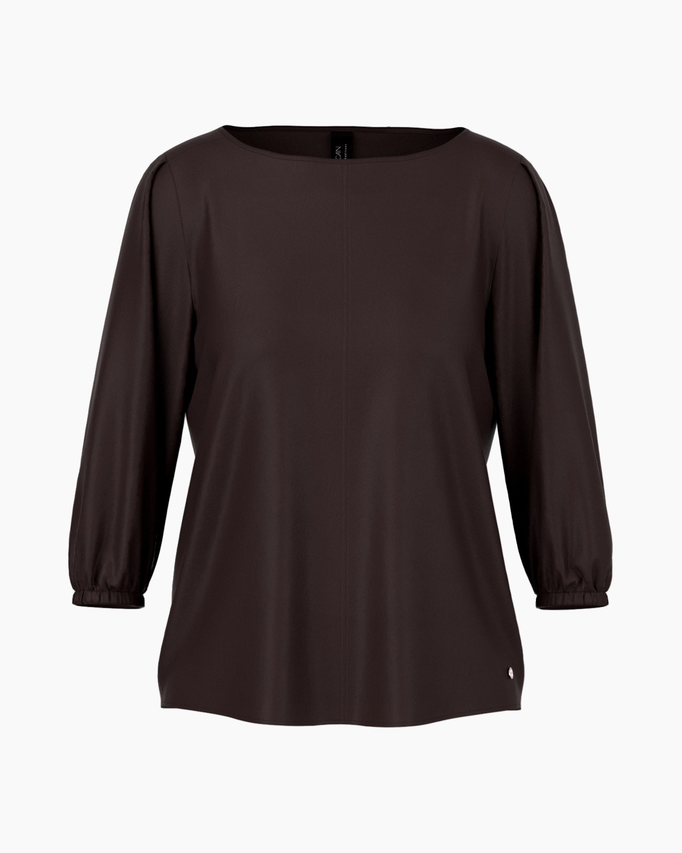 Blouse, Donkerbruin, Driekwartmouwen, Boothals, Gerimpelde manchetten