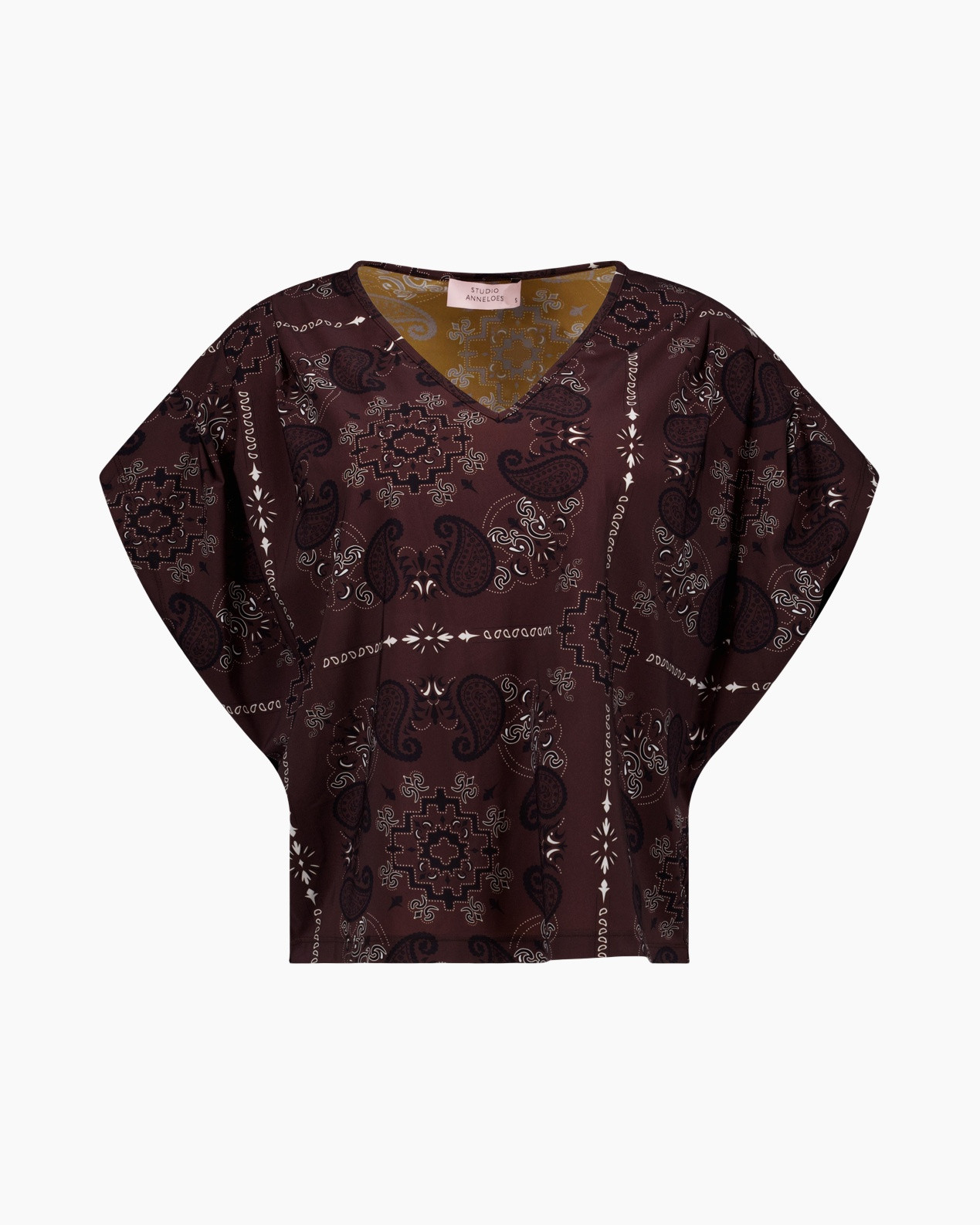 top, blouse, paisley, print, dark-brown
