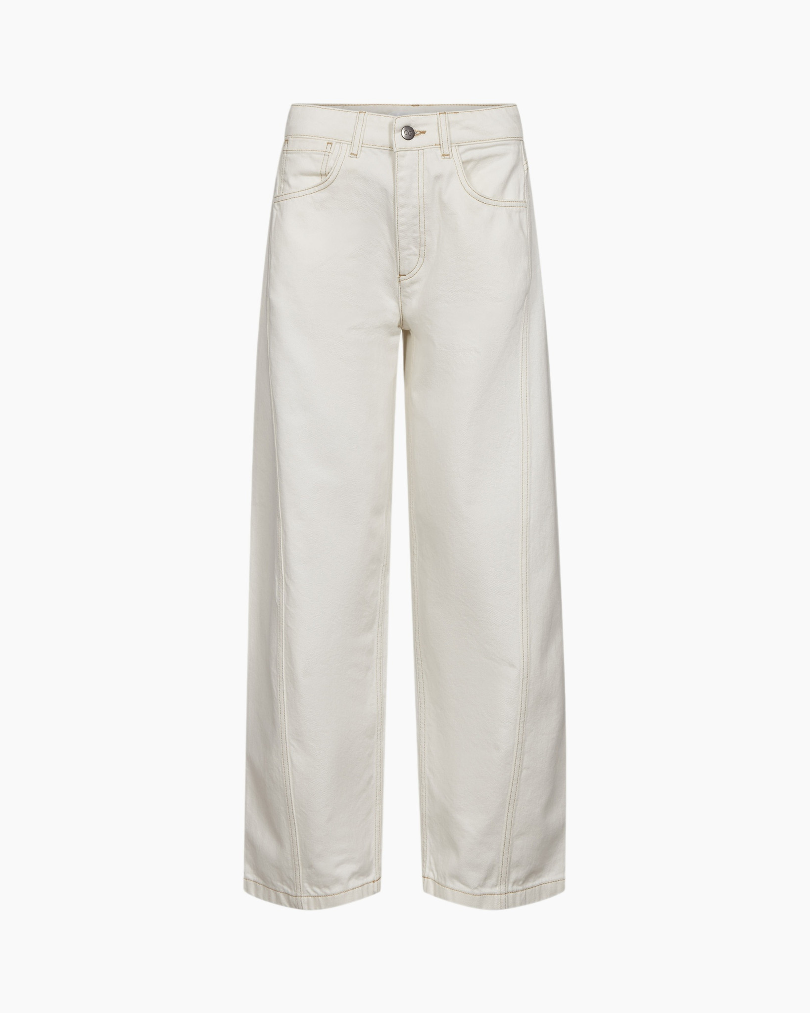 broek, spijkerbroek, wijdlopend, beige, middenhoog