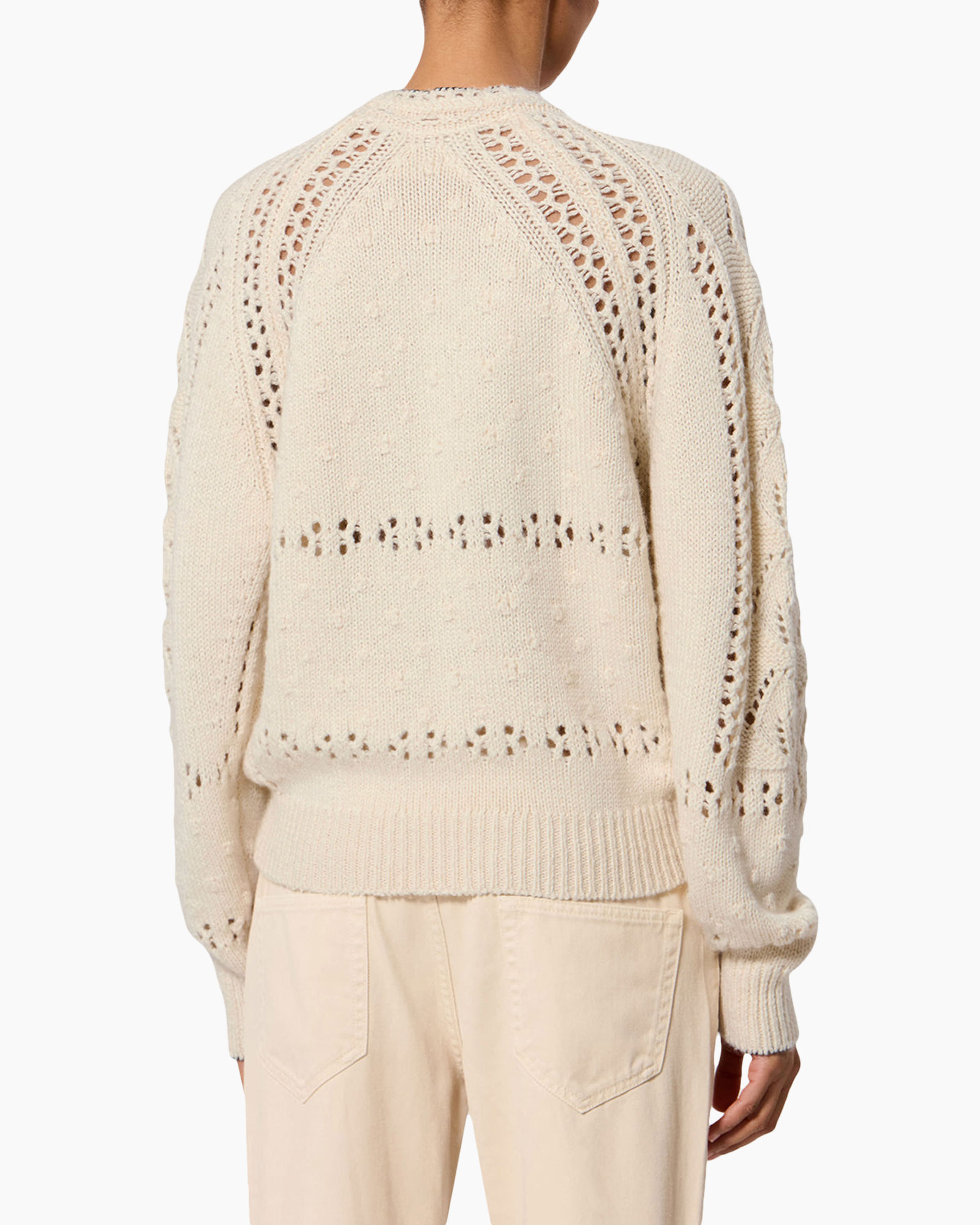 annerpullover, breipullover, trui, crème, openwork