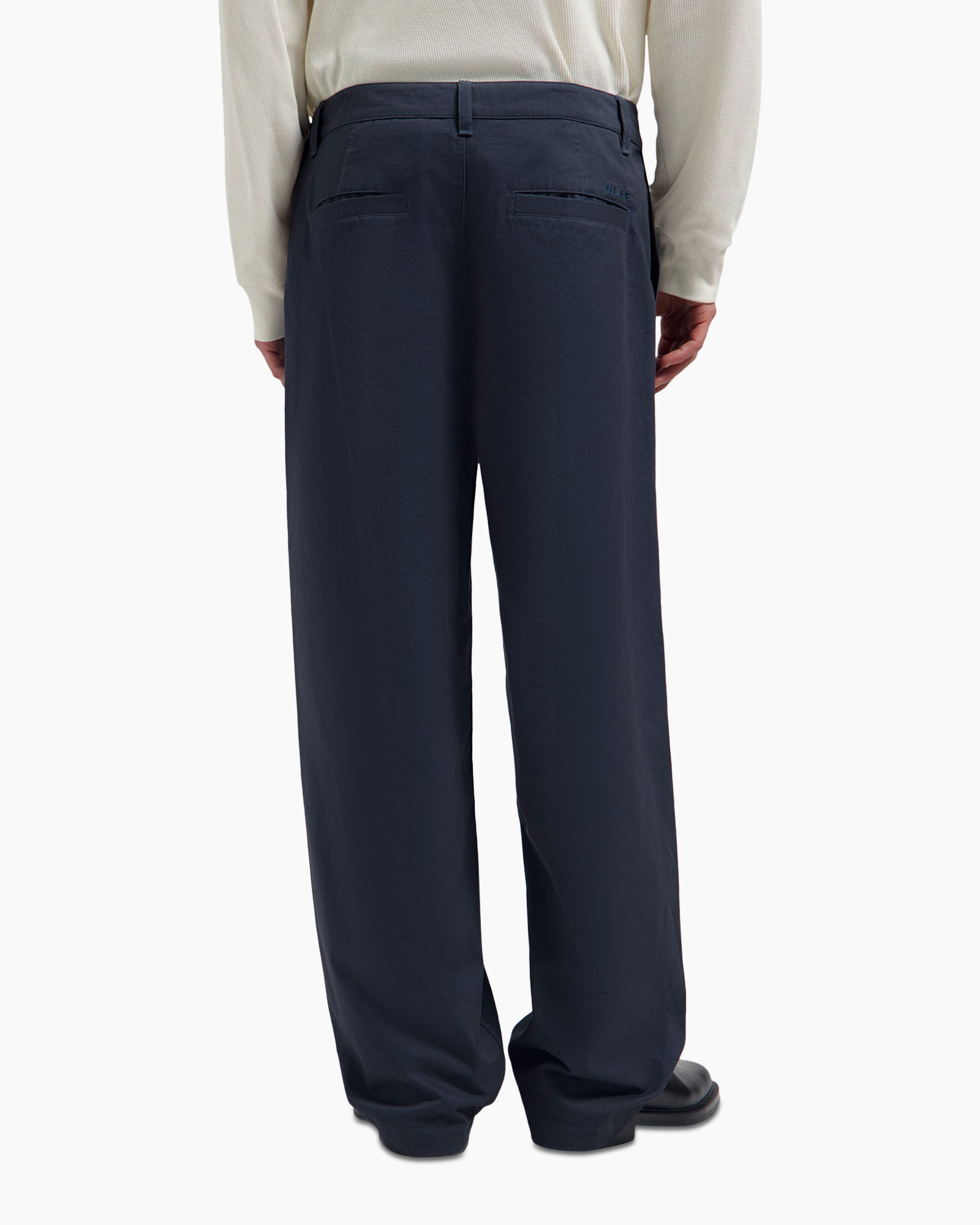broek, rekragend-wijde, marineblauw, voorzijde-rits, riemlussen