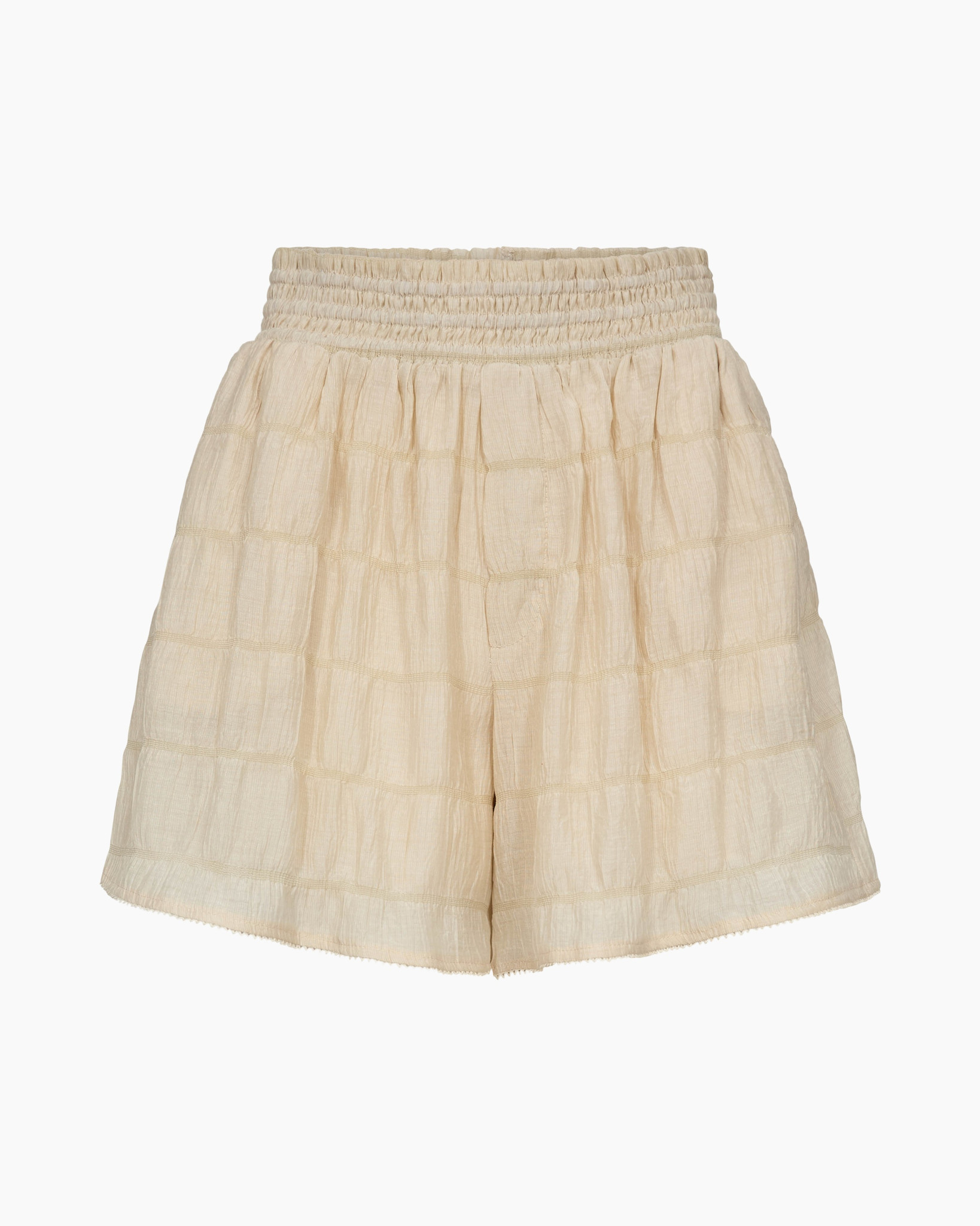 shorts, linnen, crème, getandkraag, elastische-achtige-pees