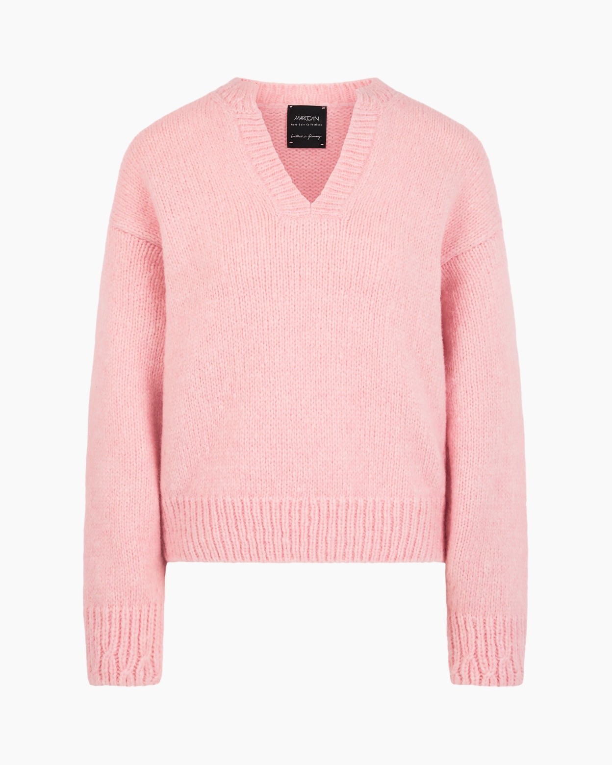 roze, brei, trui, v-hals, dikke