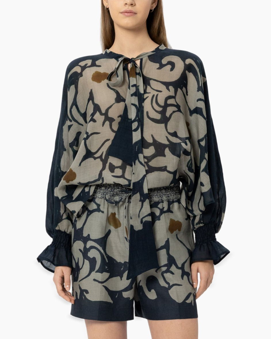 blouse, lange mouwen, knoopsluiting, abstract patroon, short-set