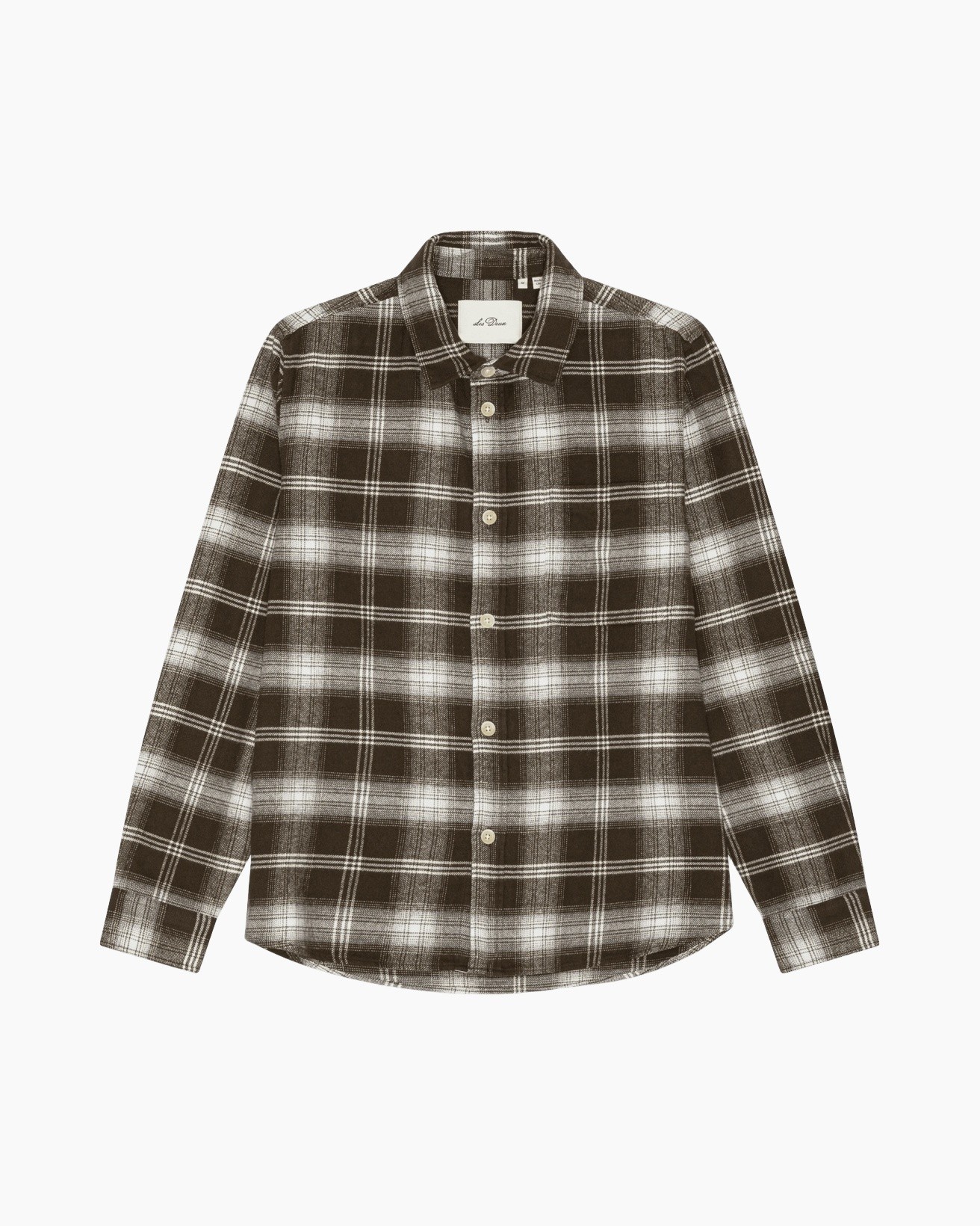 flanel overhemd, ruitjes, knopen shirt, lange mouwen, bruin